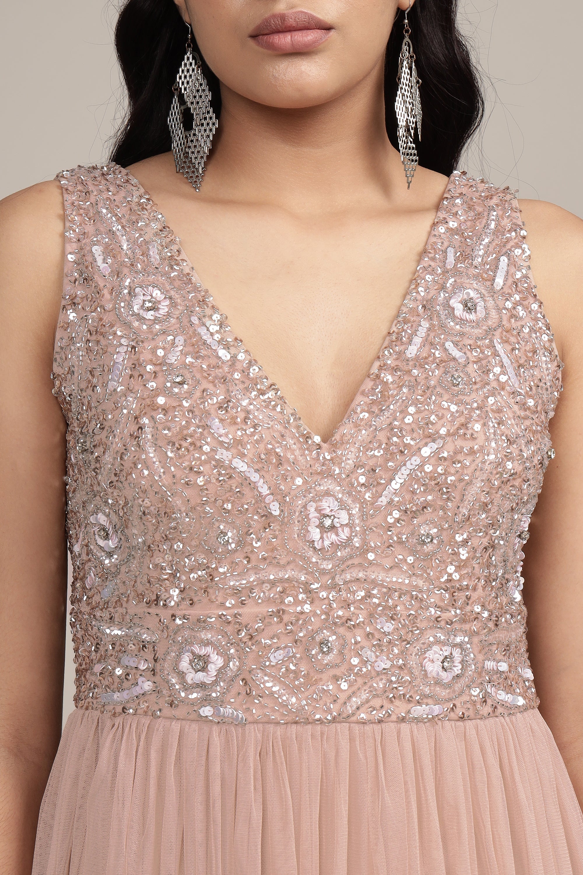 Addie Embellished Maxi Dress in Taupe