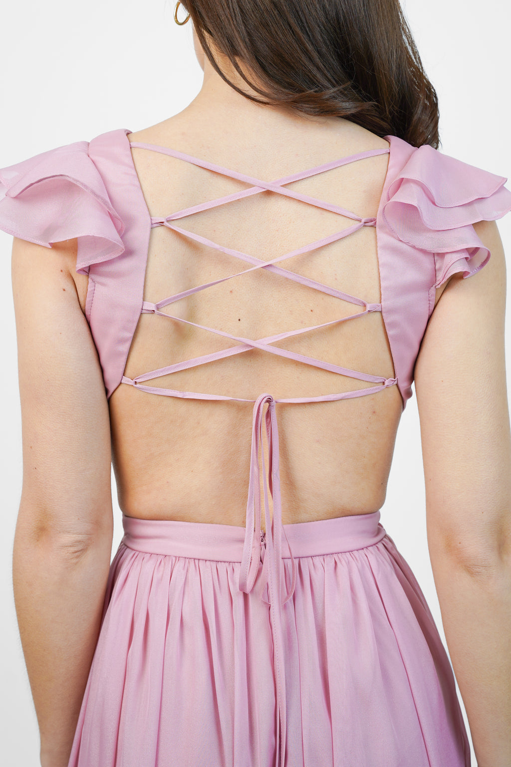 Adeline Metallic Chiffon Maxi Dress in Baby Pink