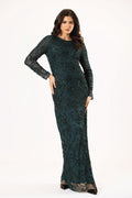 Embellished Long Sleeve Modest Sequin Maxi Emerald Green