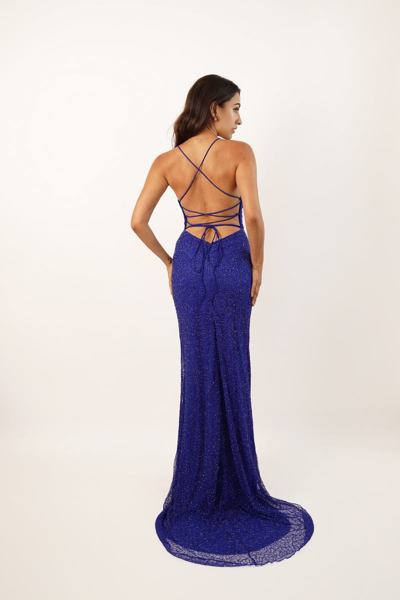 Allie Royal Blue Embellished Occasion Dress