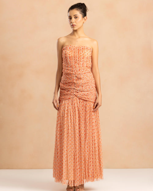 Allura Tulle Maxi Dress in Ditsy Red Wildflower Print