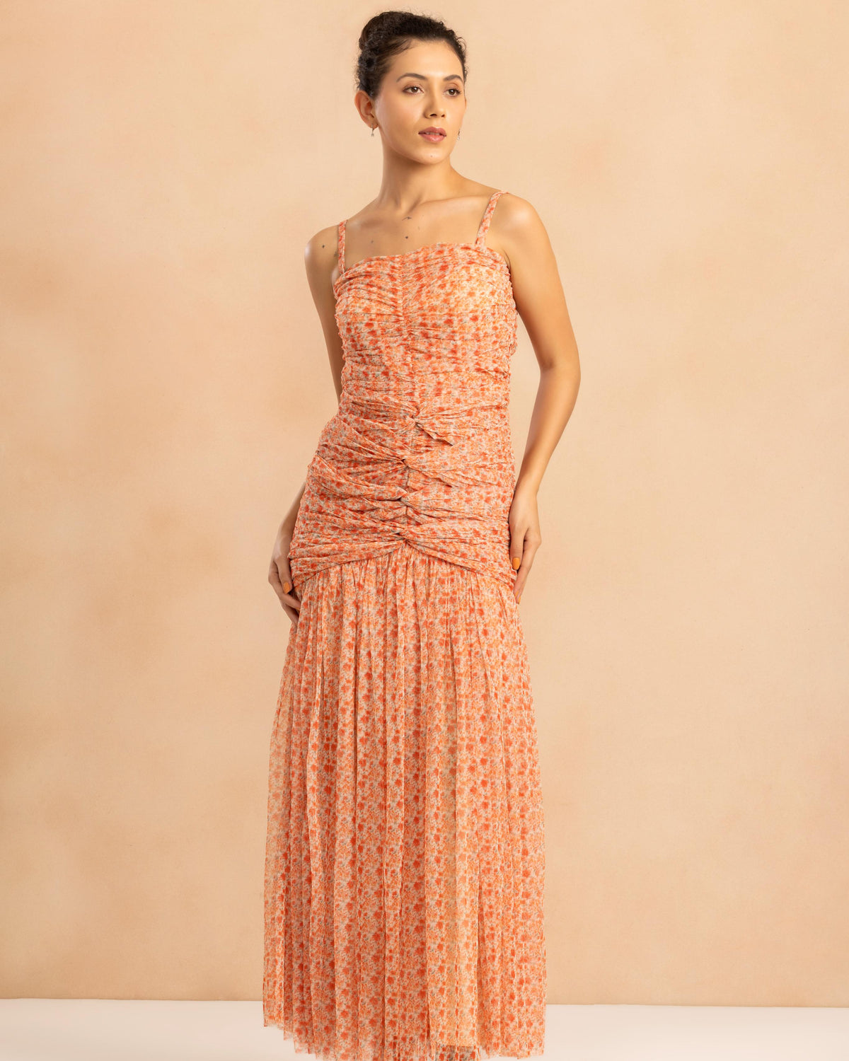 Allura Tulle Maxi Dress in Ditsy Red Wildflower Print