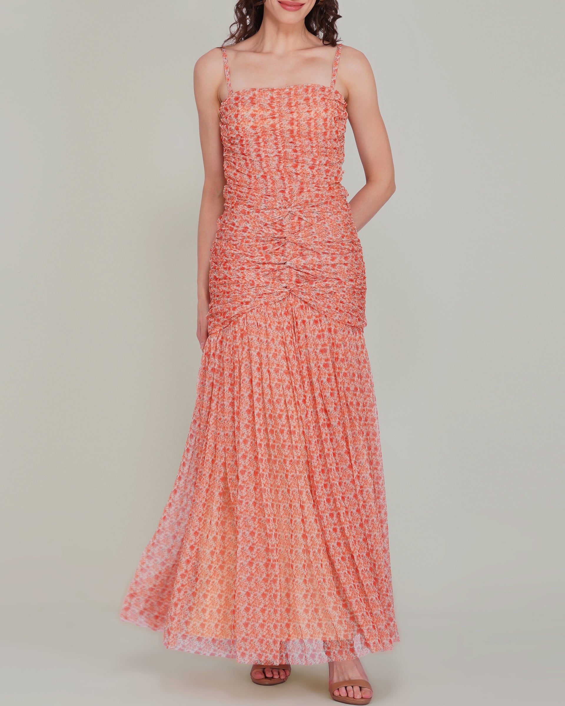 Allura Tulle Maxi Dress in Ditsy Red Wildflower Print