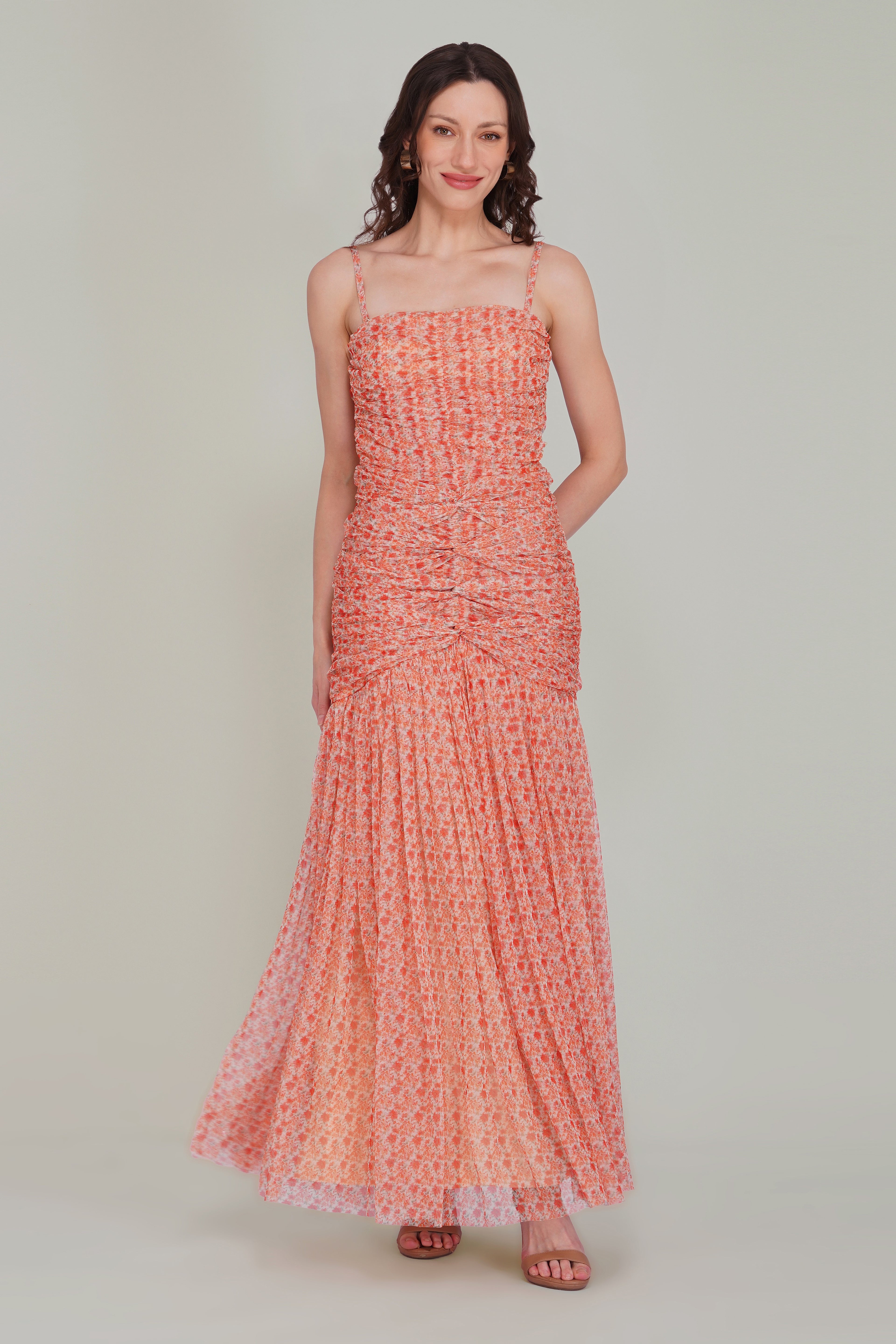 Allura Tulle Maxi Dress in Ditsy Red Wildflower Print