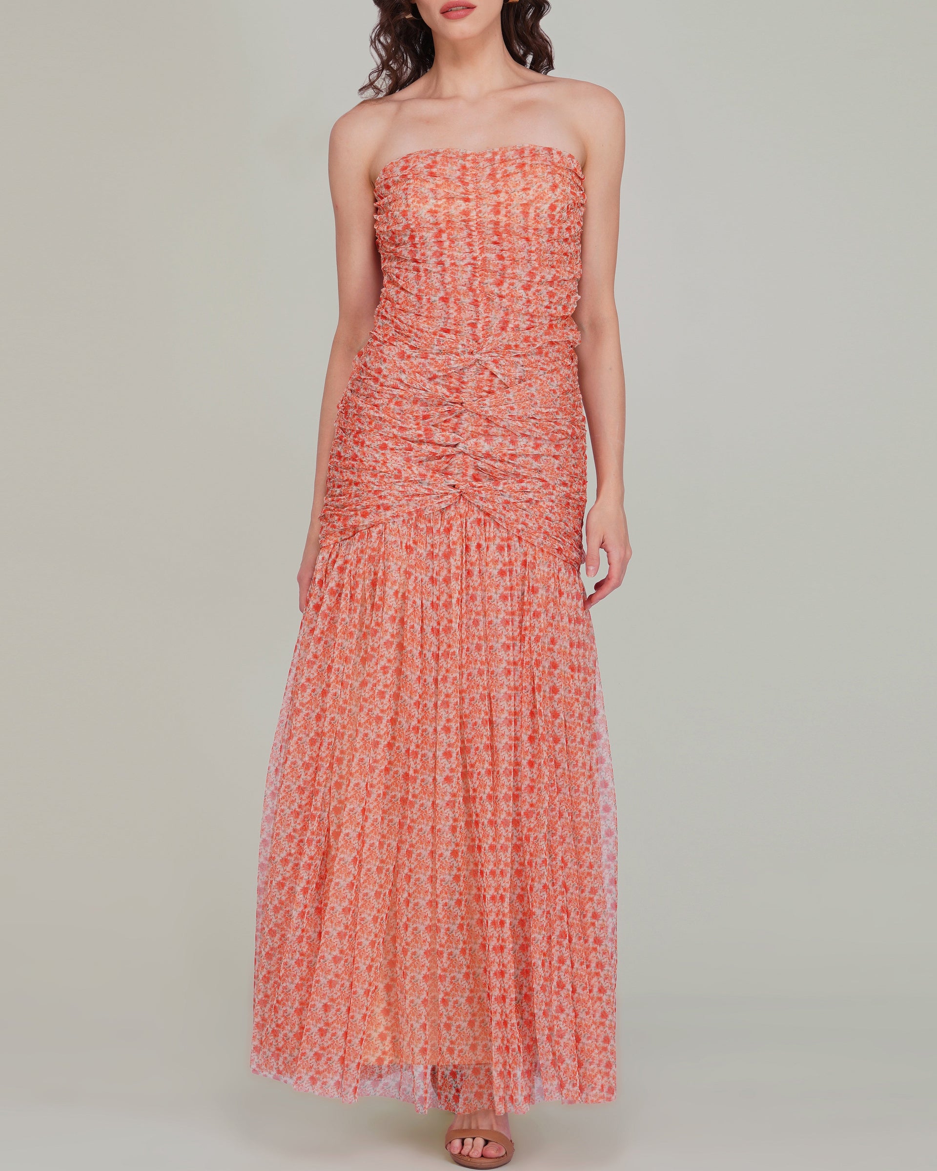 Allura Tulle Maxi Dress in Ditsy Red Wildflower Print