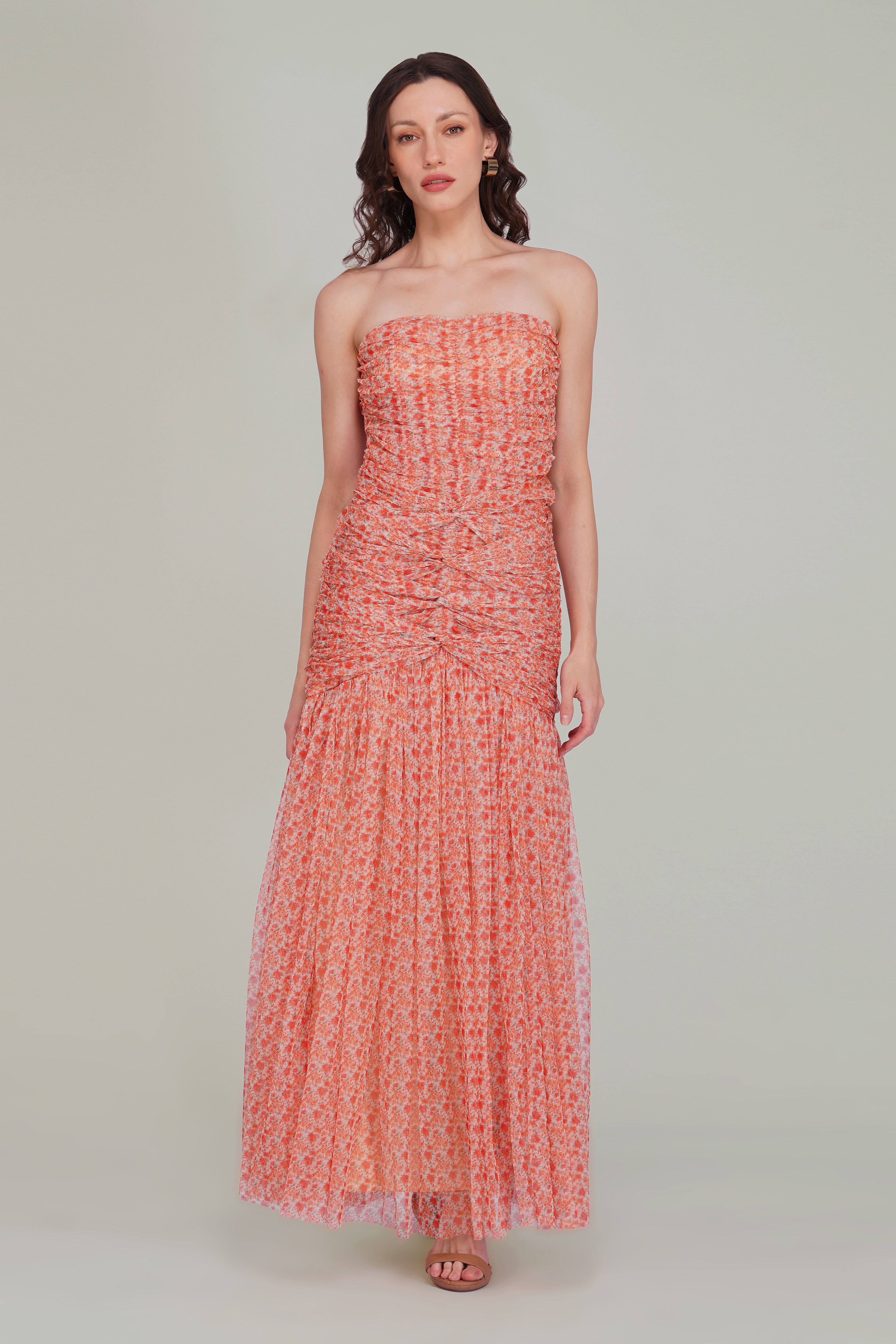 Allura Tulle Maxi Dress in Ditsy Red Wildflower Print