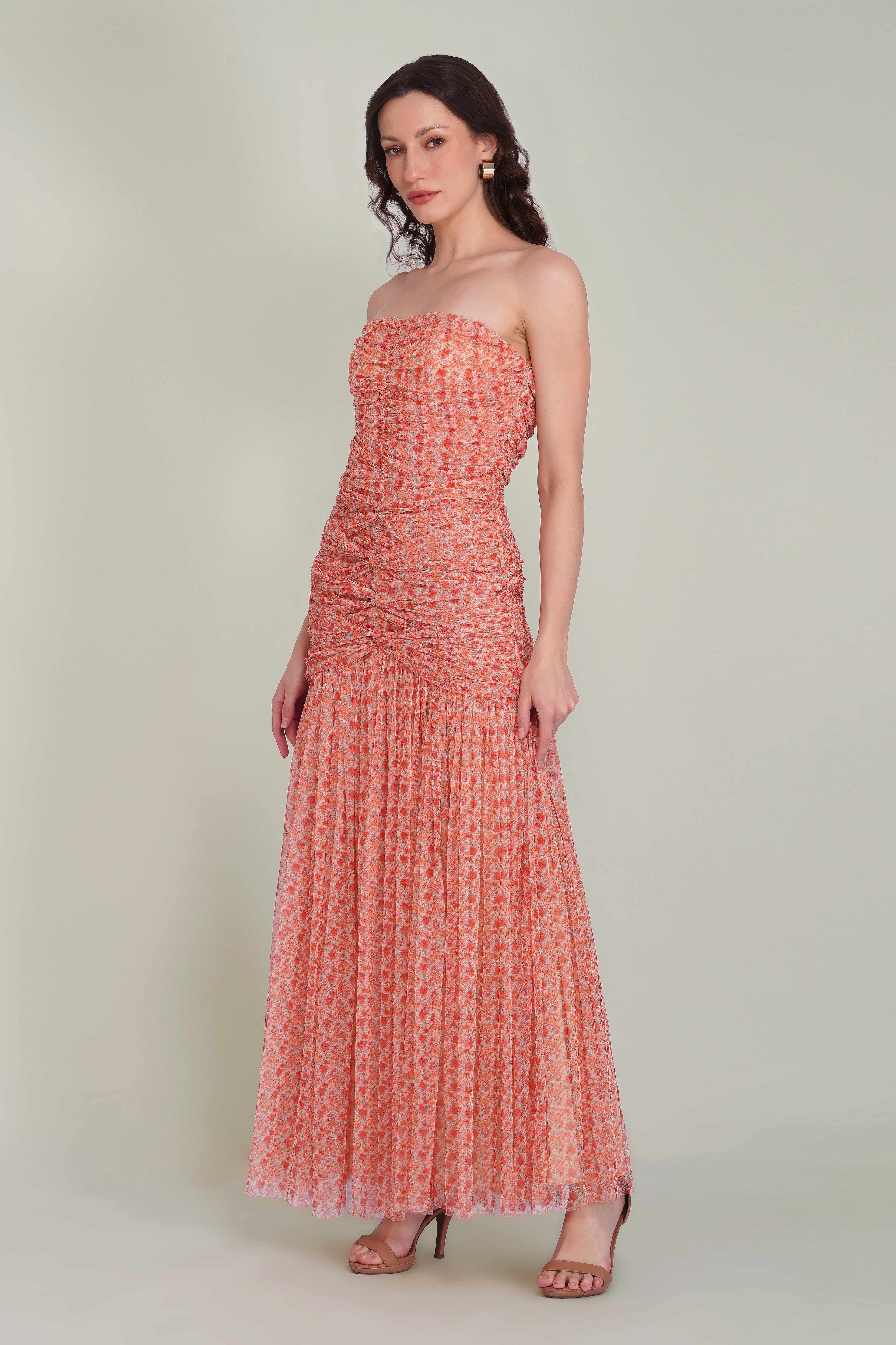 pink and orange wedding guest dress open lace back dress Orange Ruffled A Line Chiffon Wedding Guest Dress