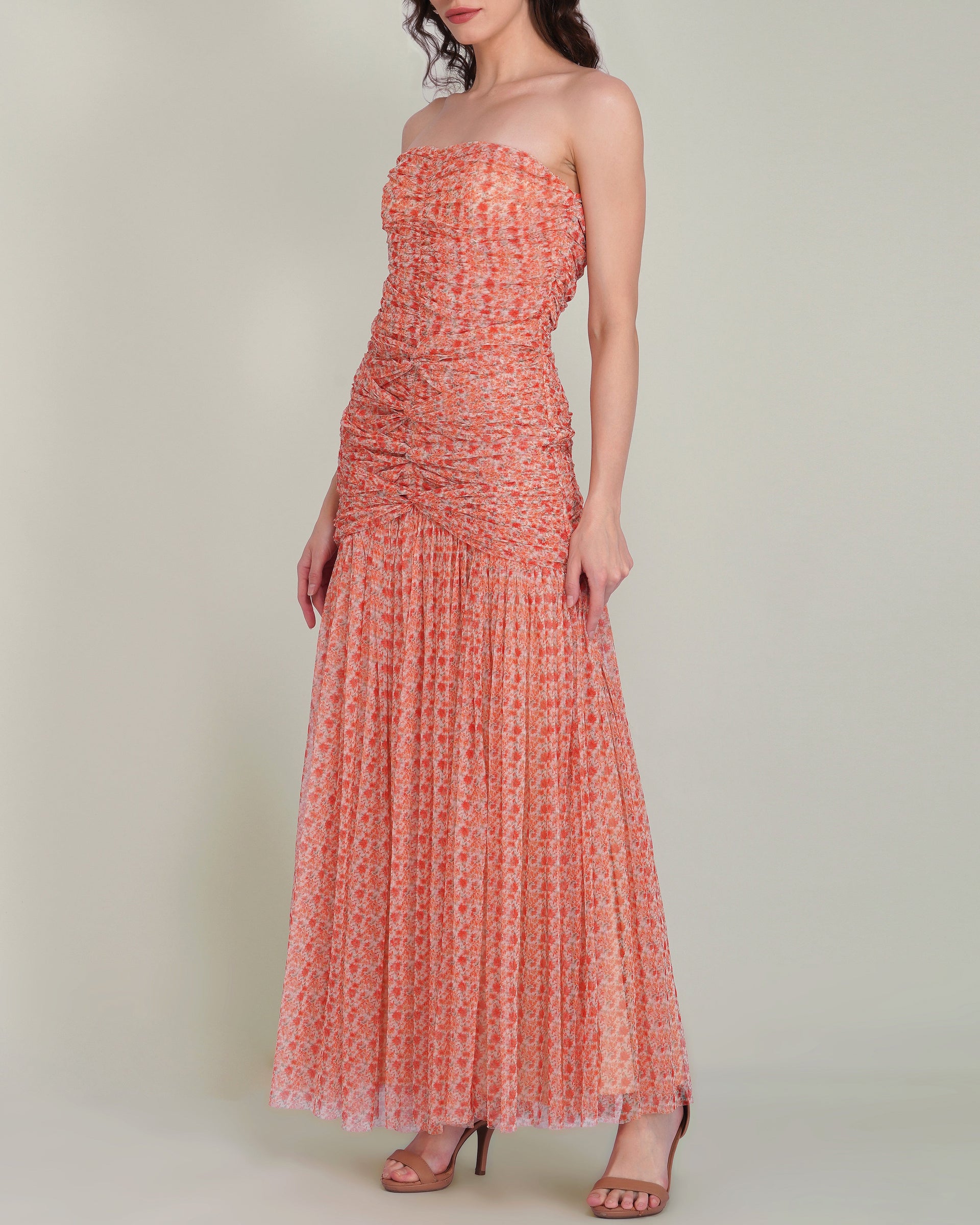 Allura Tulle Maxi Dress in Ditsy Red Wildflower Print