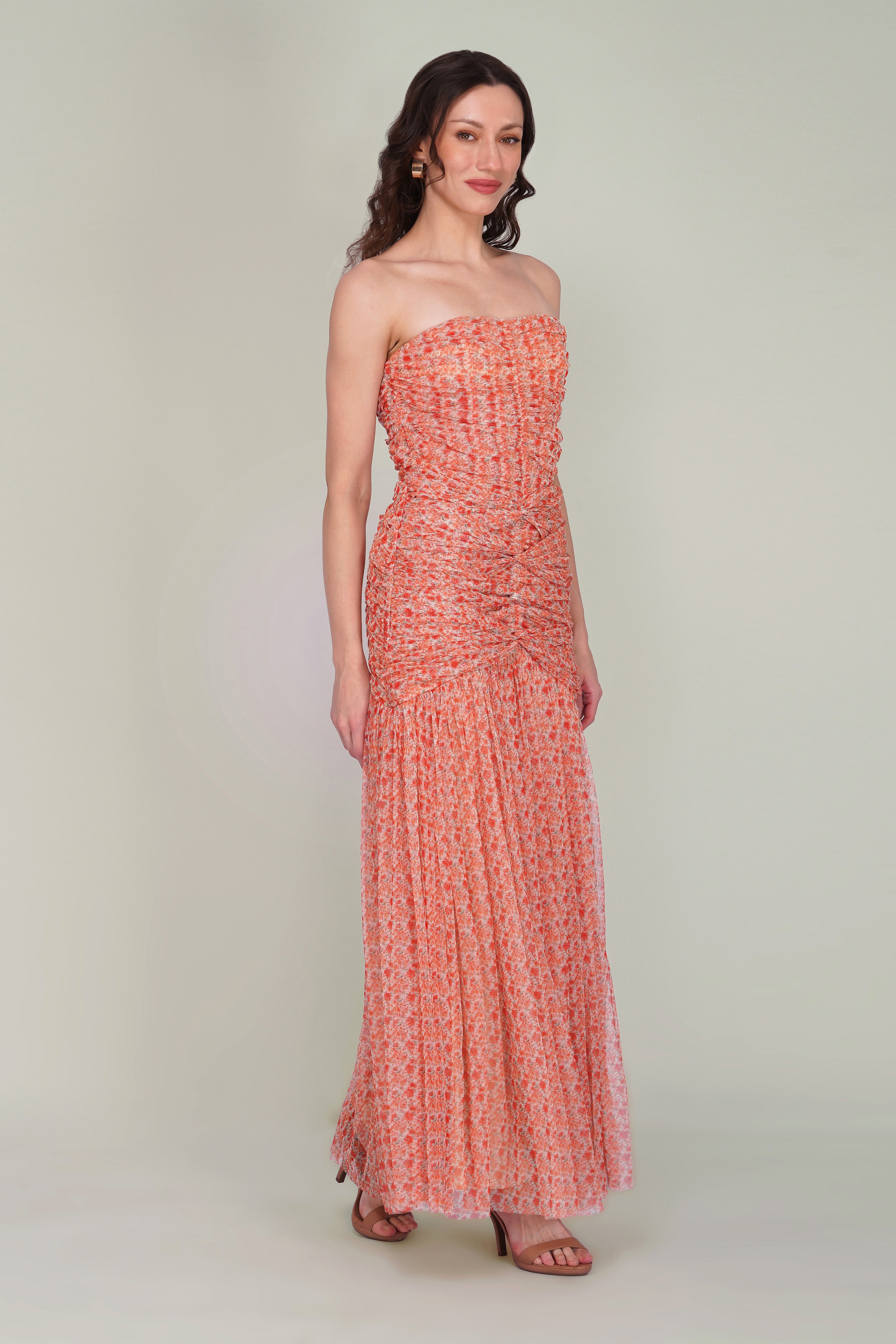 Allura Tulle Maxi Dress in Ditsy Red Wildflower Print