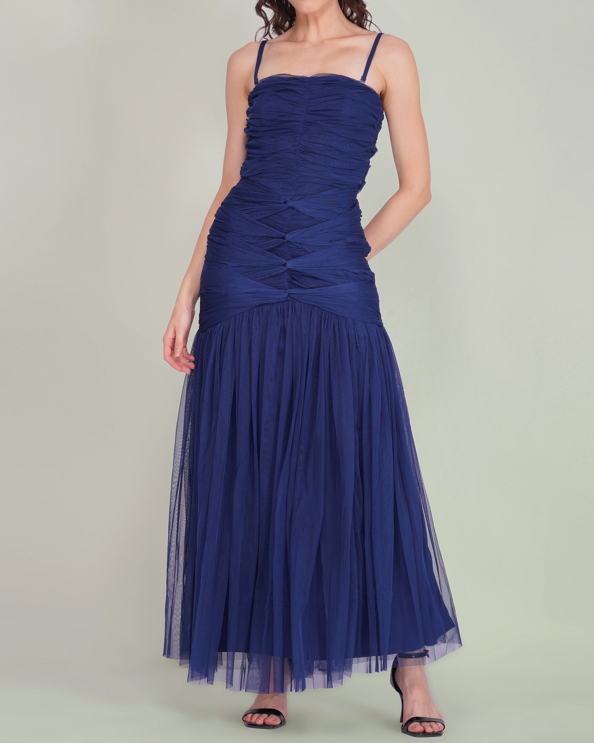 Allura Tulle Maxi Dress in Navy Peony
