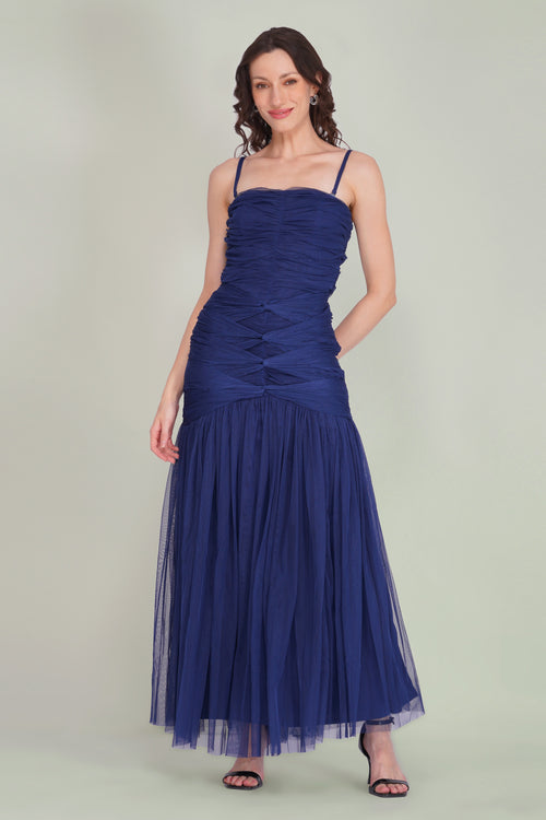 Allura Tulle Maxi Dress in Navy Peony