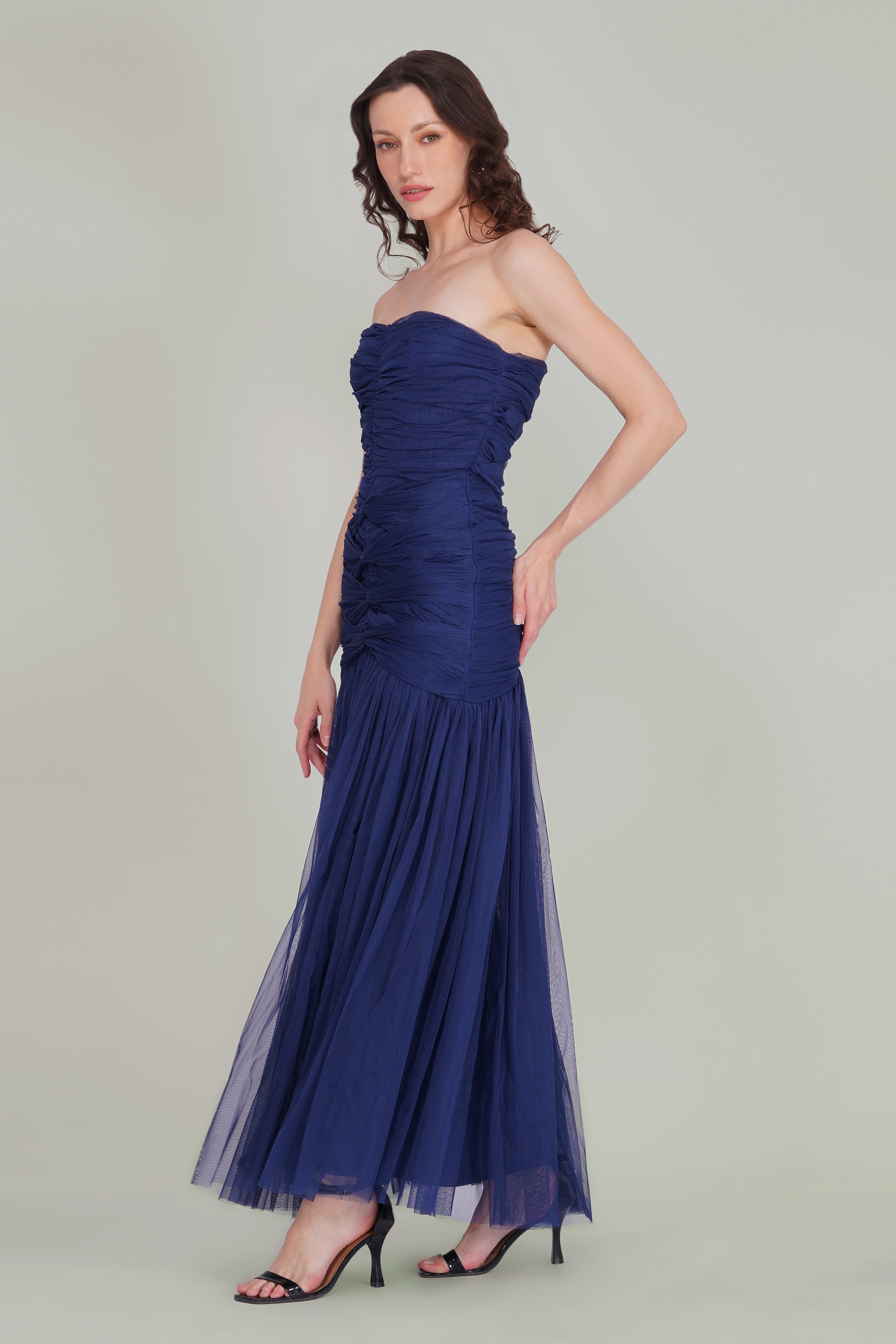 Allura Tulle Maxi Dress in Navy Peony