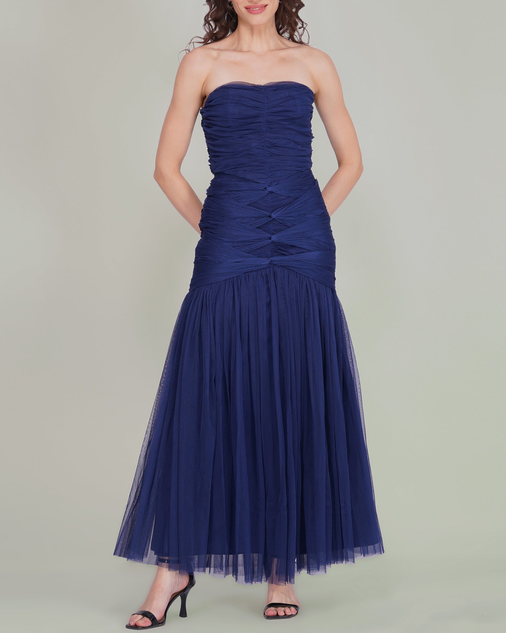 Allura Tulle Maxi Dress in Navy Peony