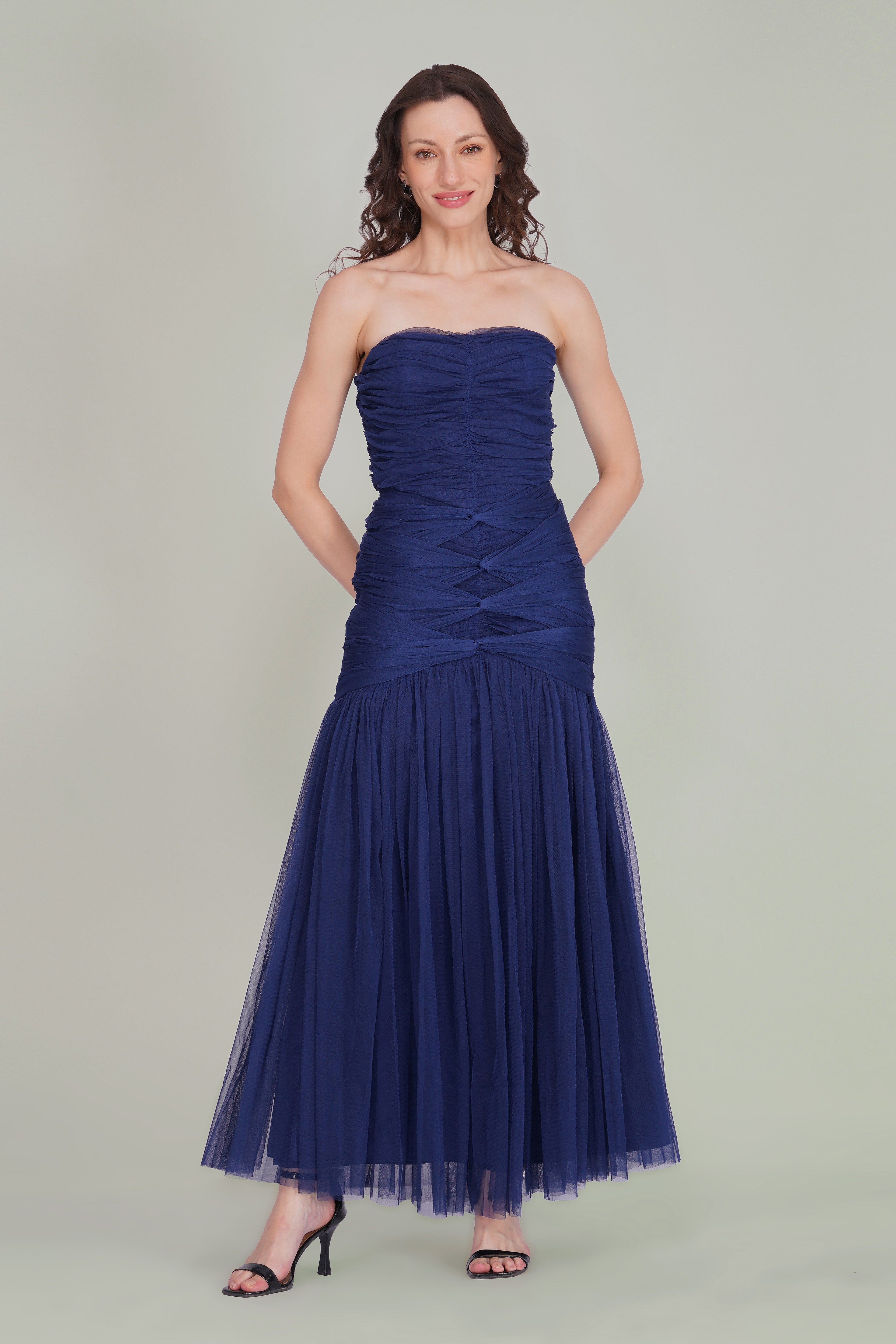 Allura Tulle Maxi Dress in Navy Peony