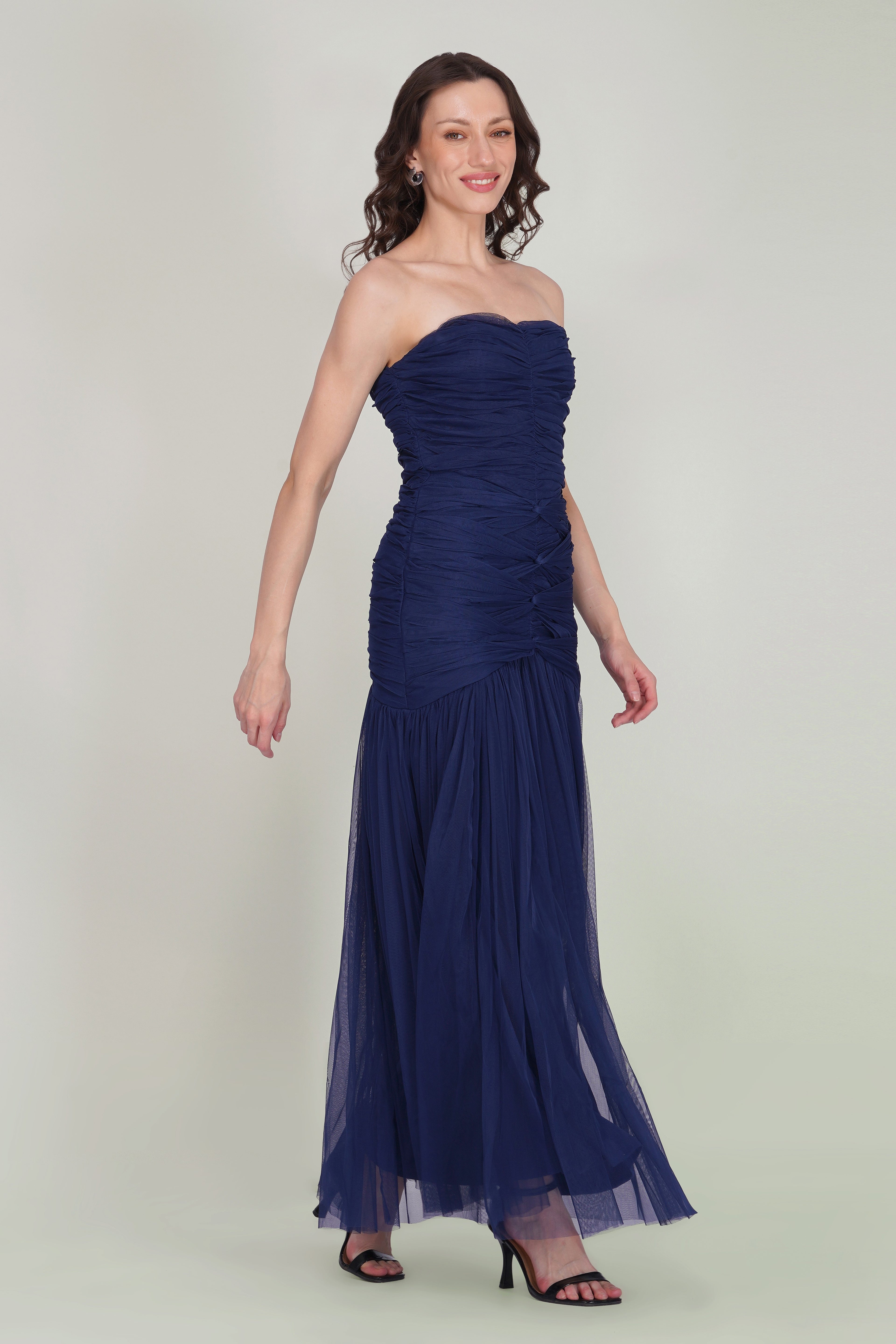 Allura Tulle Maxi Dress in Navy Peony
