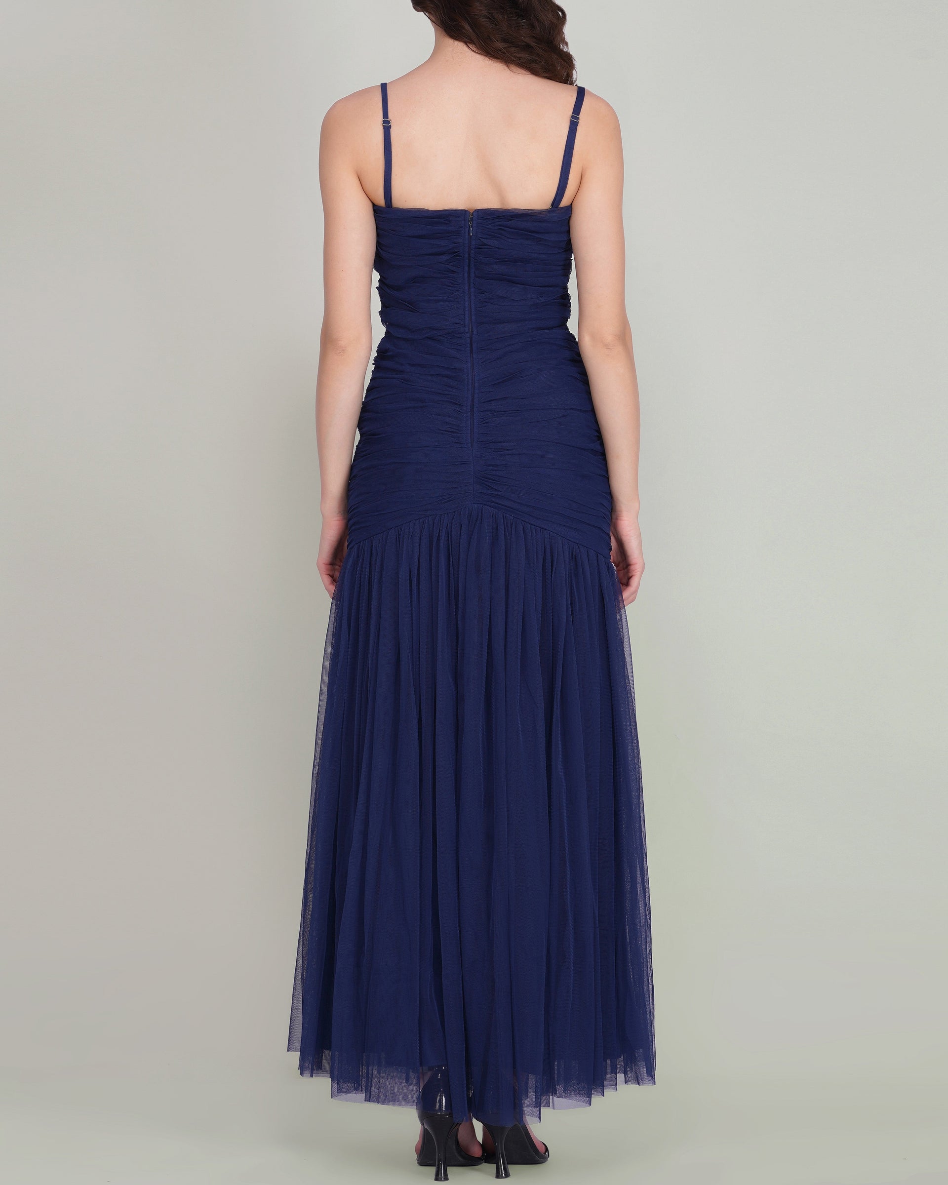 Allura Tulle Maxi Dress in Navy Peony