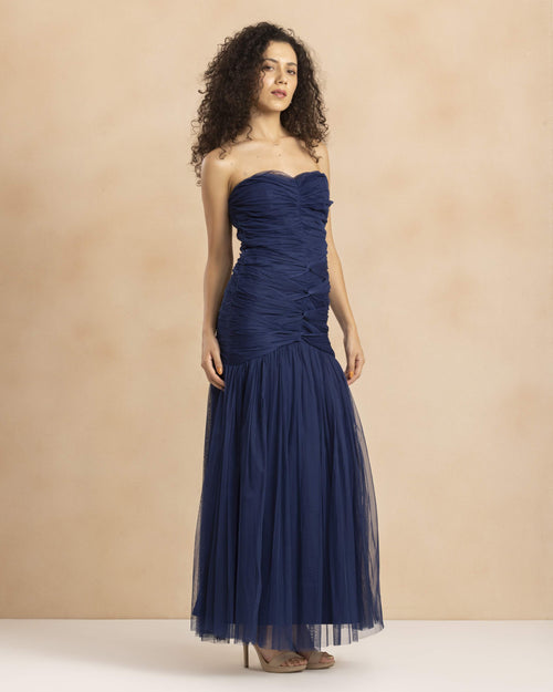 Allura Tulle Maxi Dress in Navy Peony