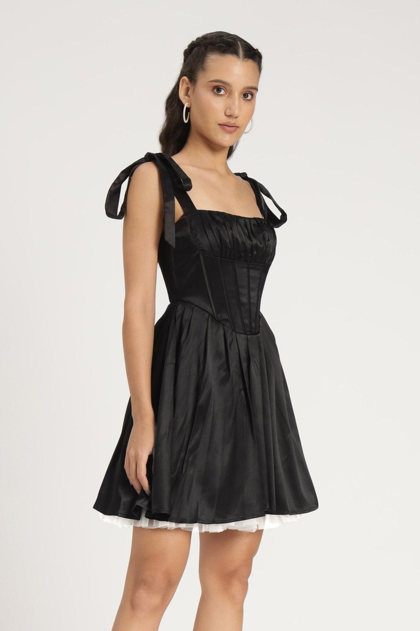 Black satin mini corset tie-straps