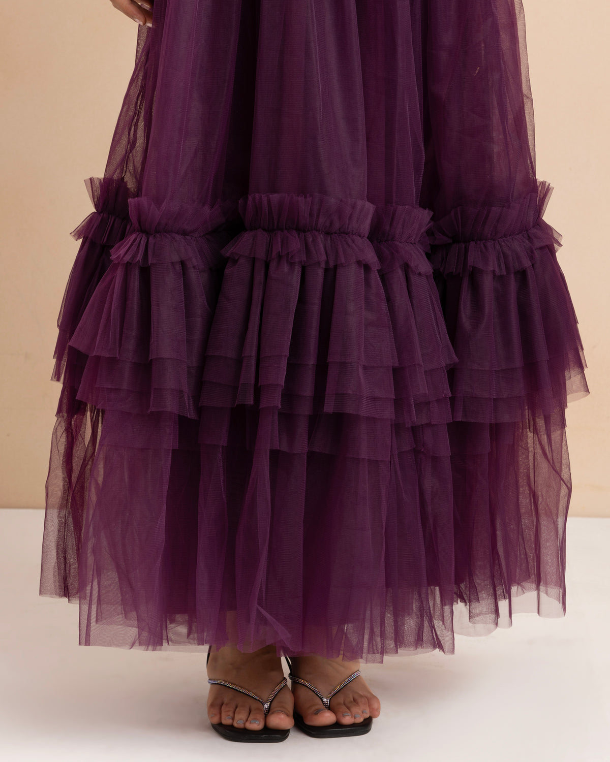 Ana Strapless Tulle Maxi Dress in Dark Purple