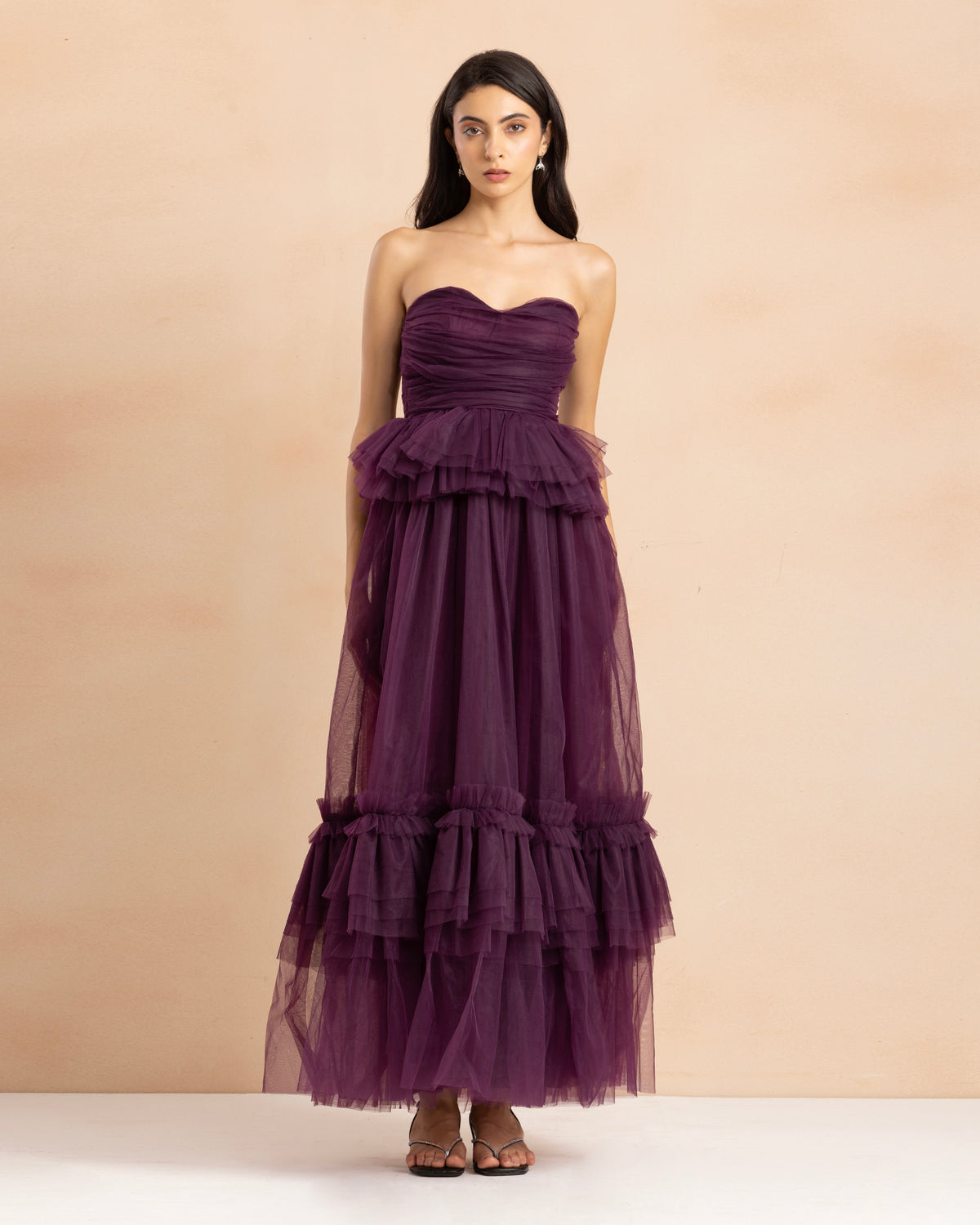 Ana Strapless Tulle Maxi Dress in Dark Purple