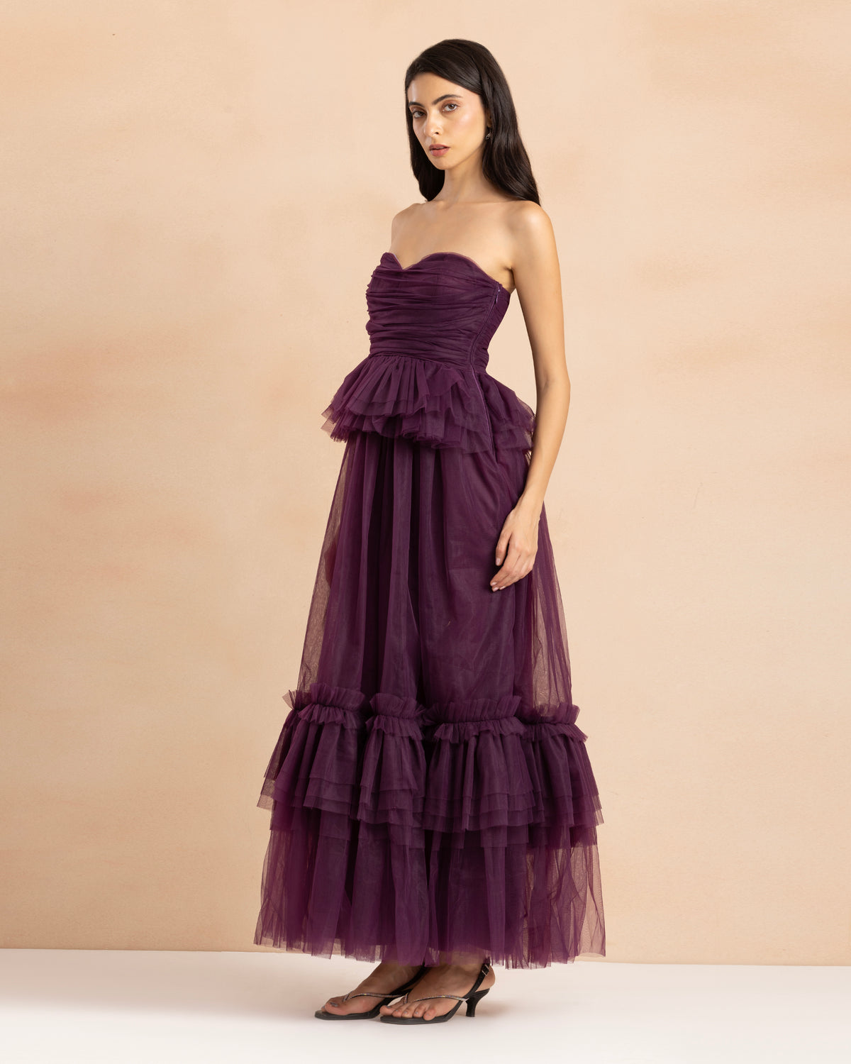 Ana Strapless Tulle Maxi Dress in Dark Purple