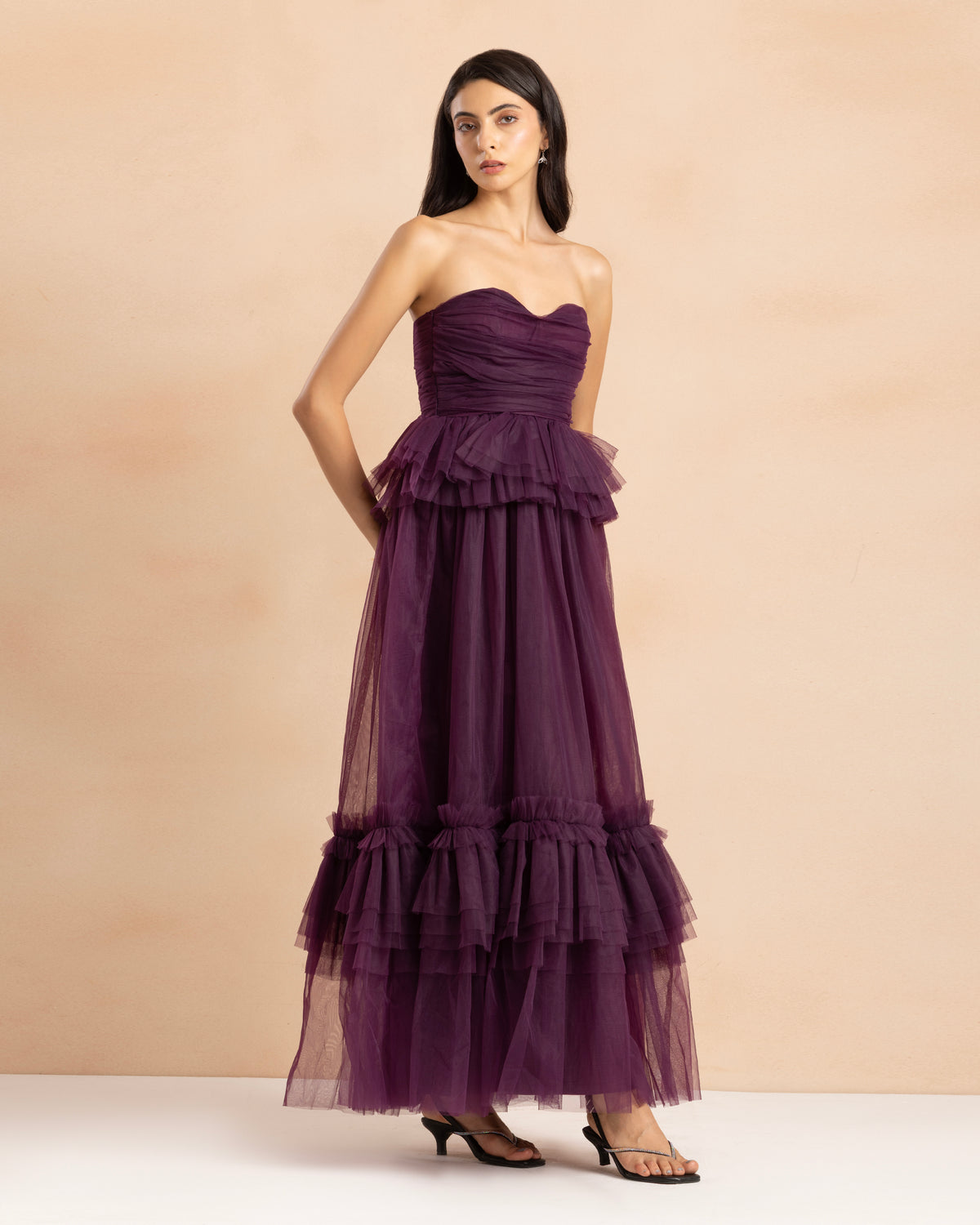Ana Strapless Tulle Maxi Dress in Dark Purple