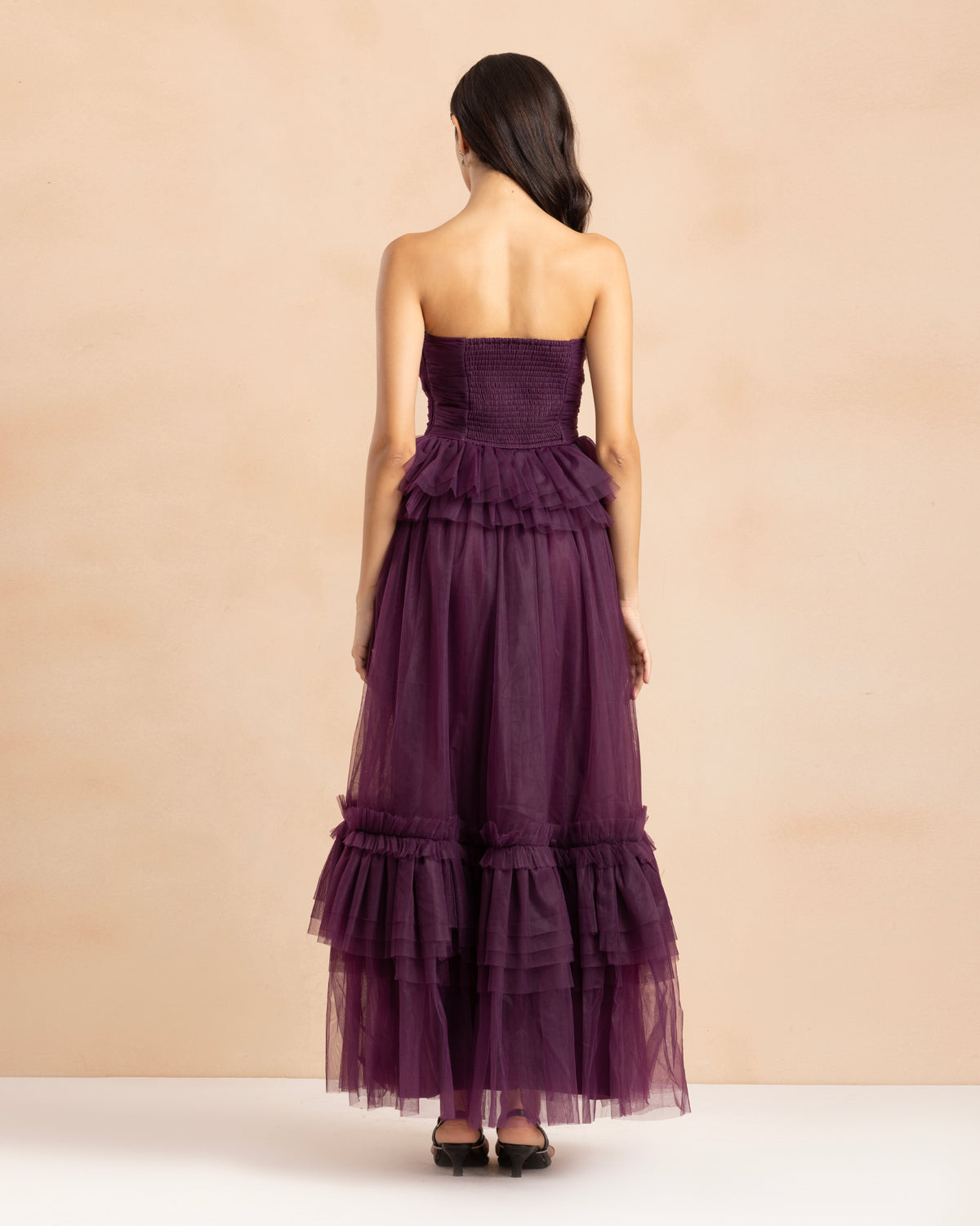 Ana Strapless Tulle Maxi Dress in Dark Purple