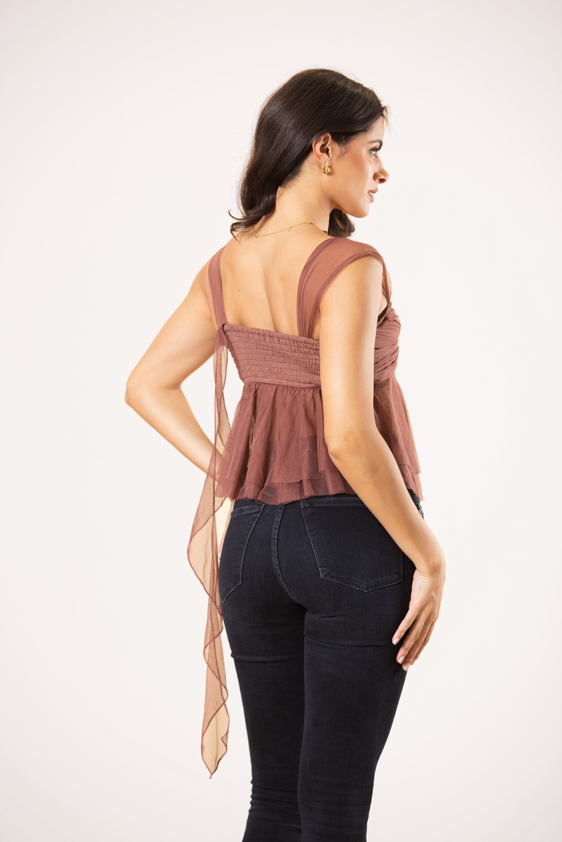 Anastasia Tulle Top in Rose Brown