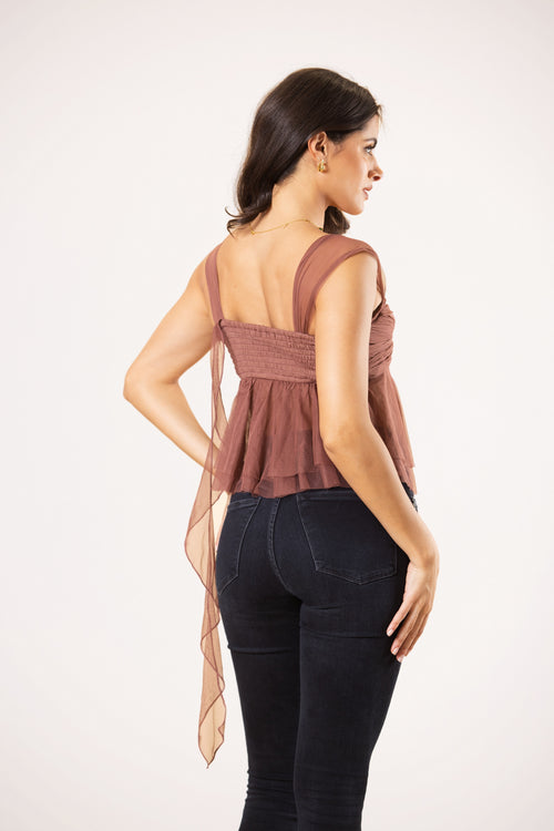 Anastasia Tulle Top in Rose Brown