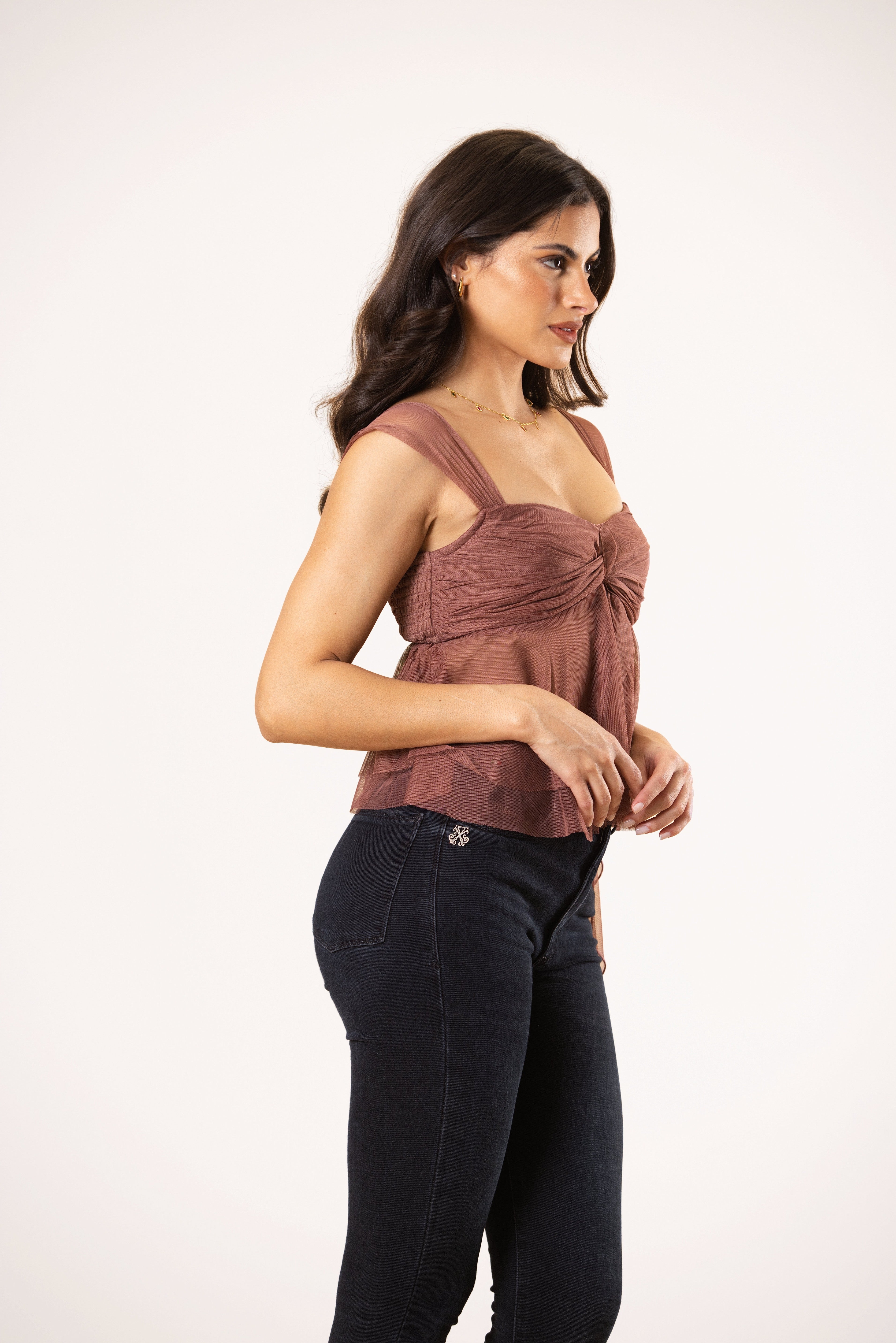 Anastasia Tulle Top in Rose Brown