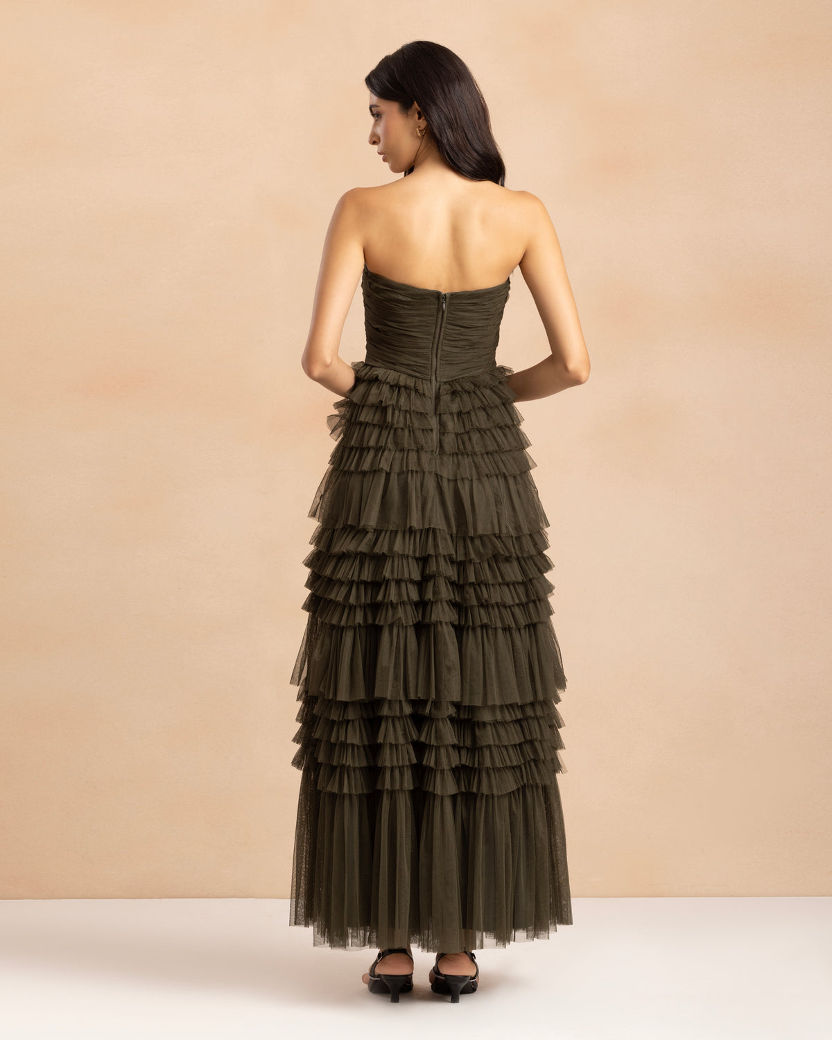 Annabelle Tulle Maxi Dress in Dark Olive