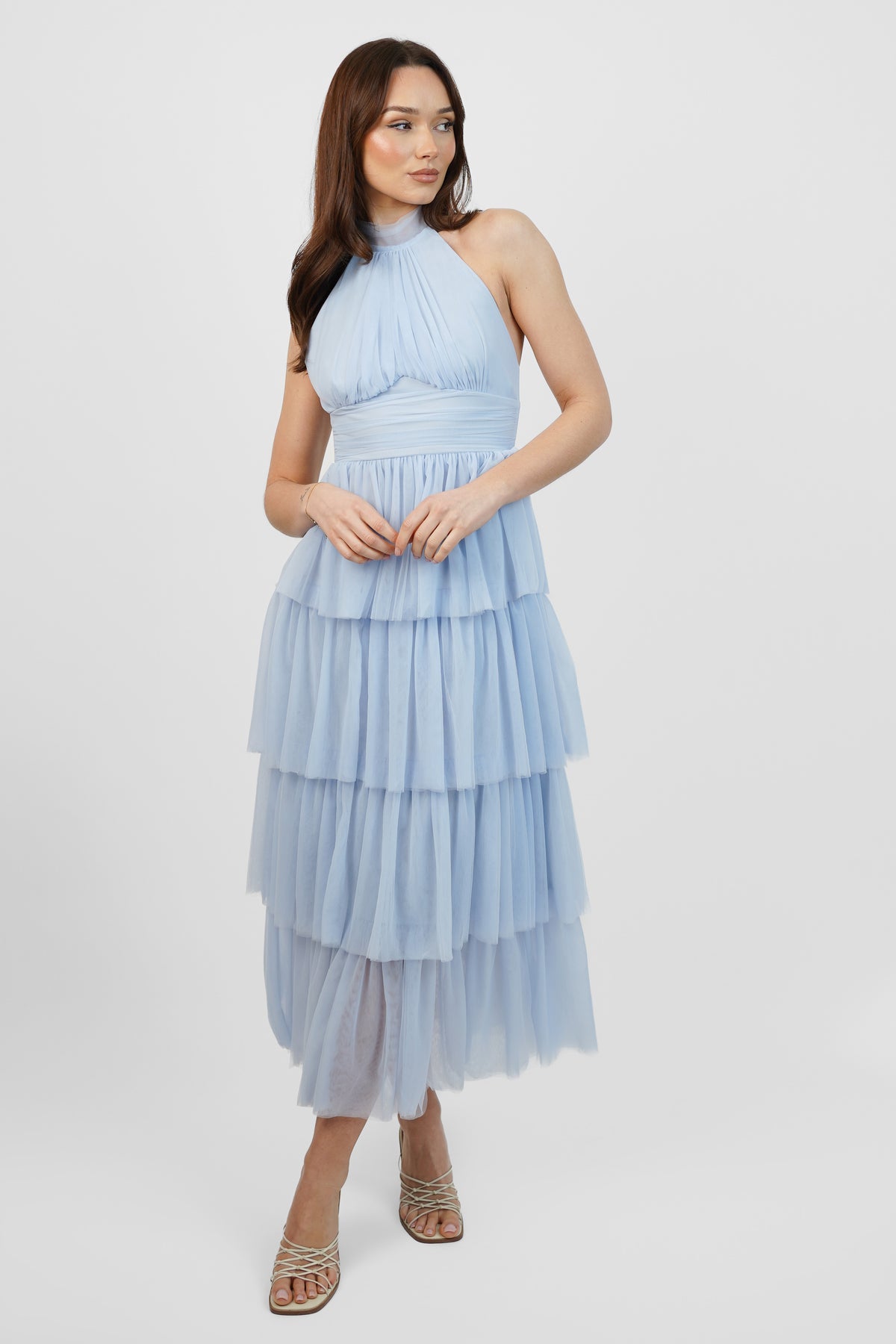 Ariana Tulle Maxi Dress in Light Blue – Lace & Beads