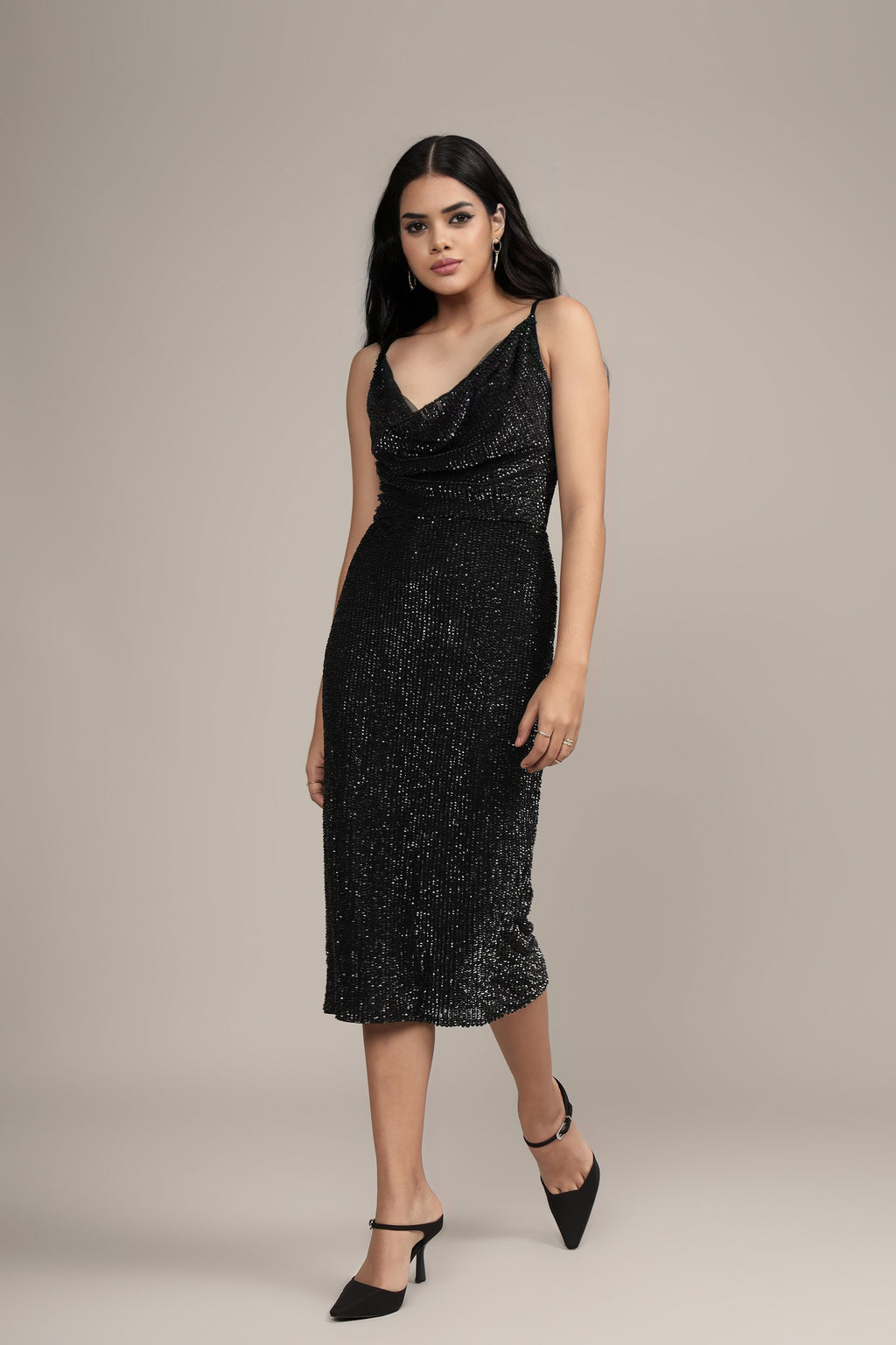 Asher Embellished Midi Dress in Black