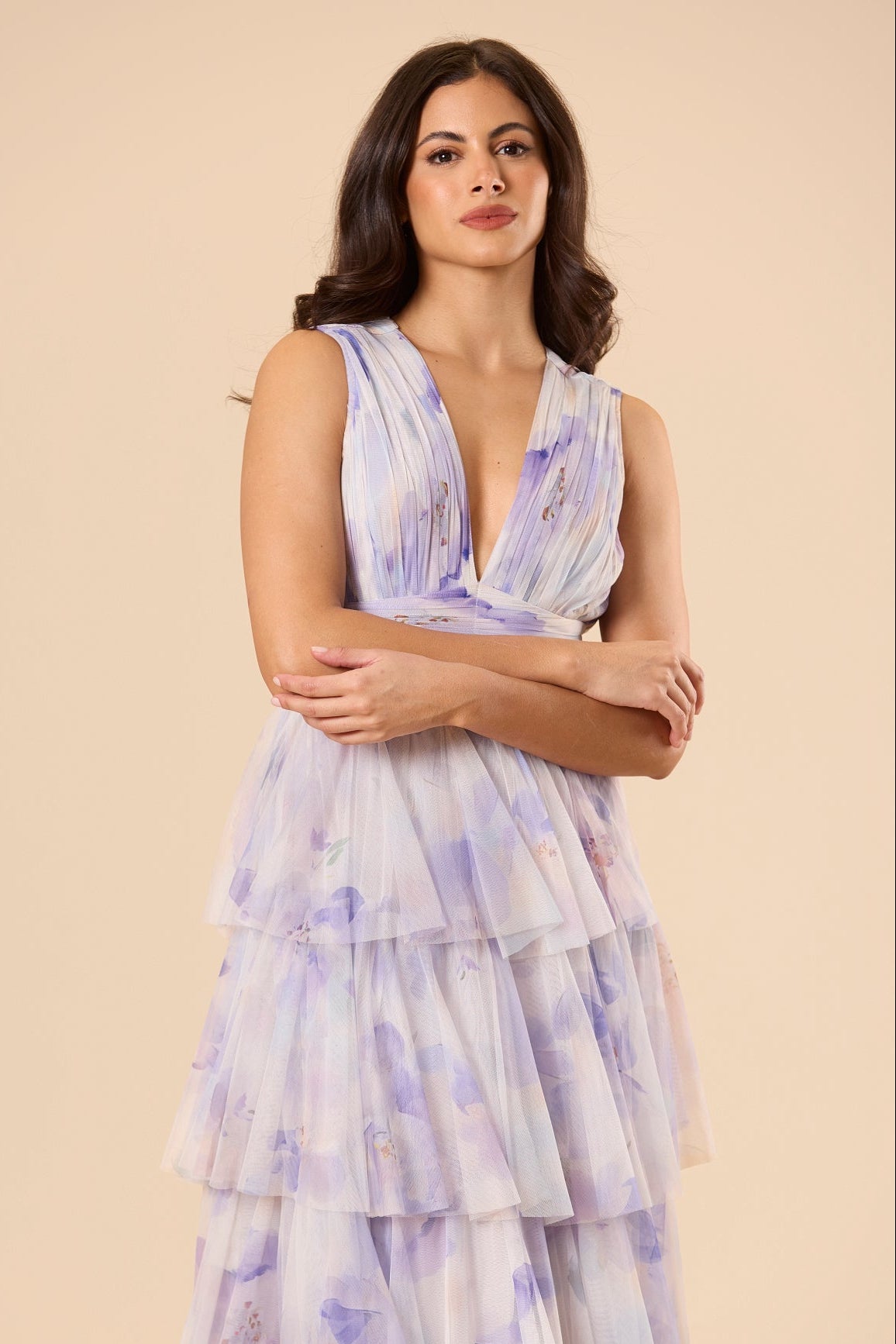 Astrid Tulle Midi Dress in Amethyst Floral