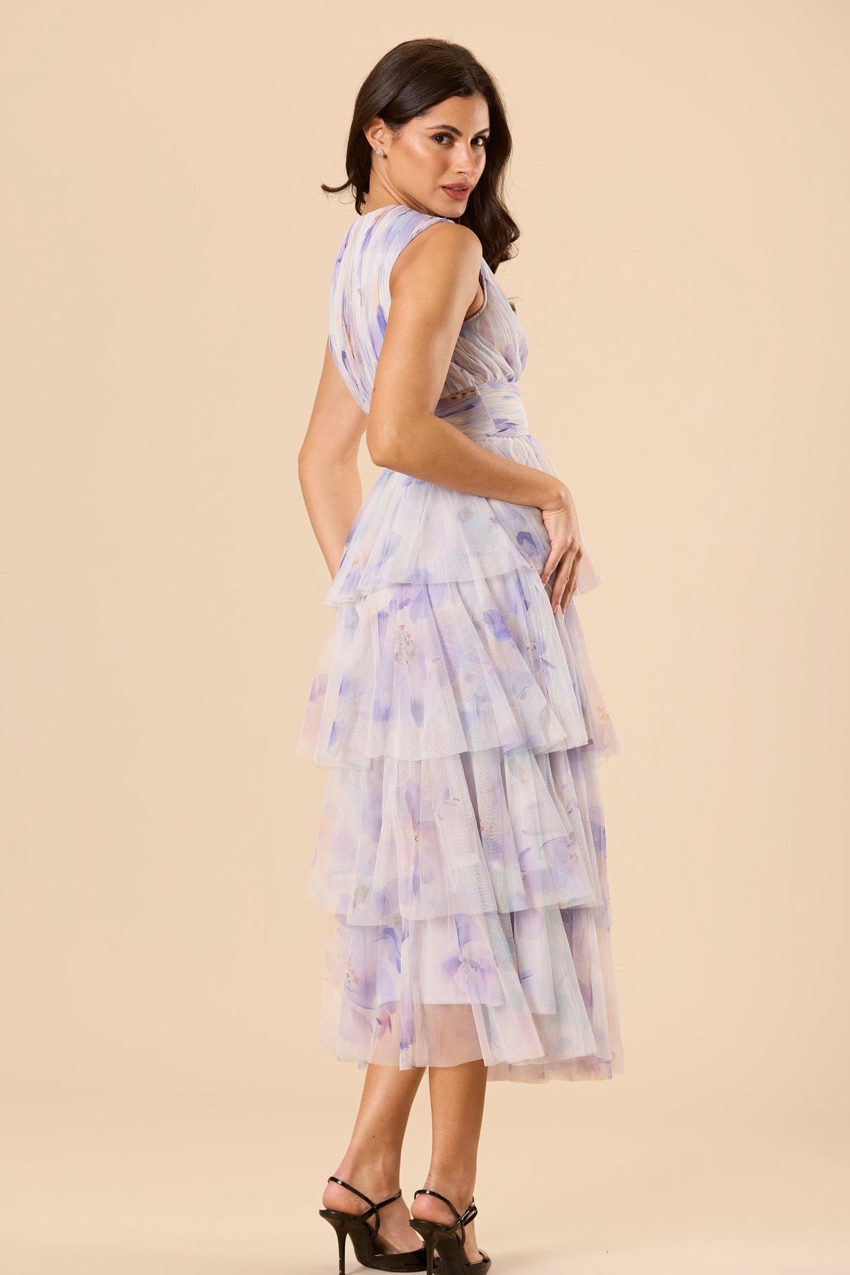 Astrid Tulle Midi Dress in Amethyst Floral