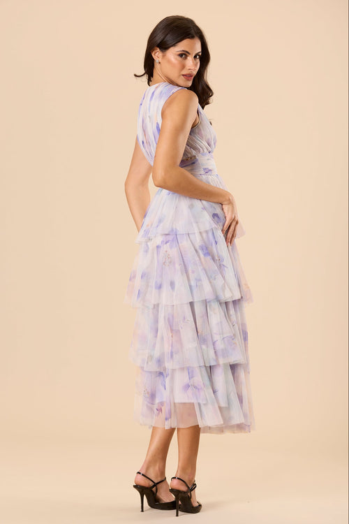 Astrid Tulle Midi Dress in Amethyst Floral