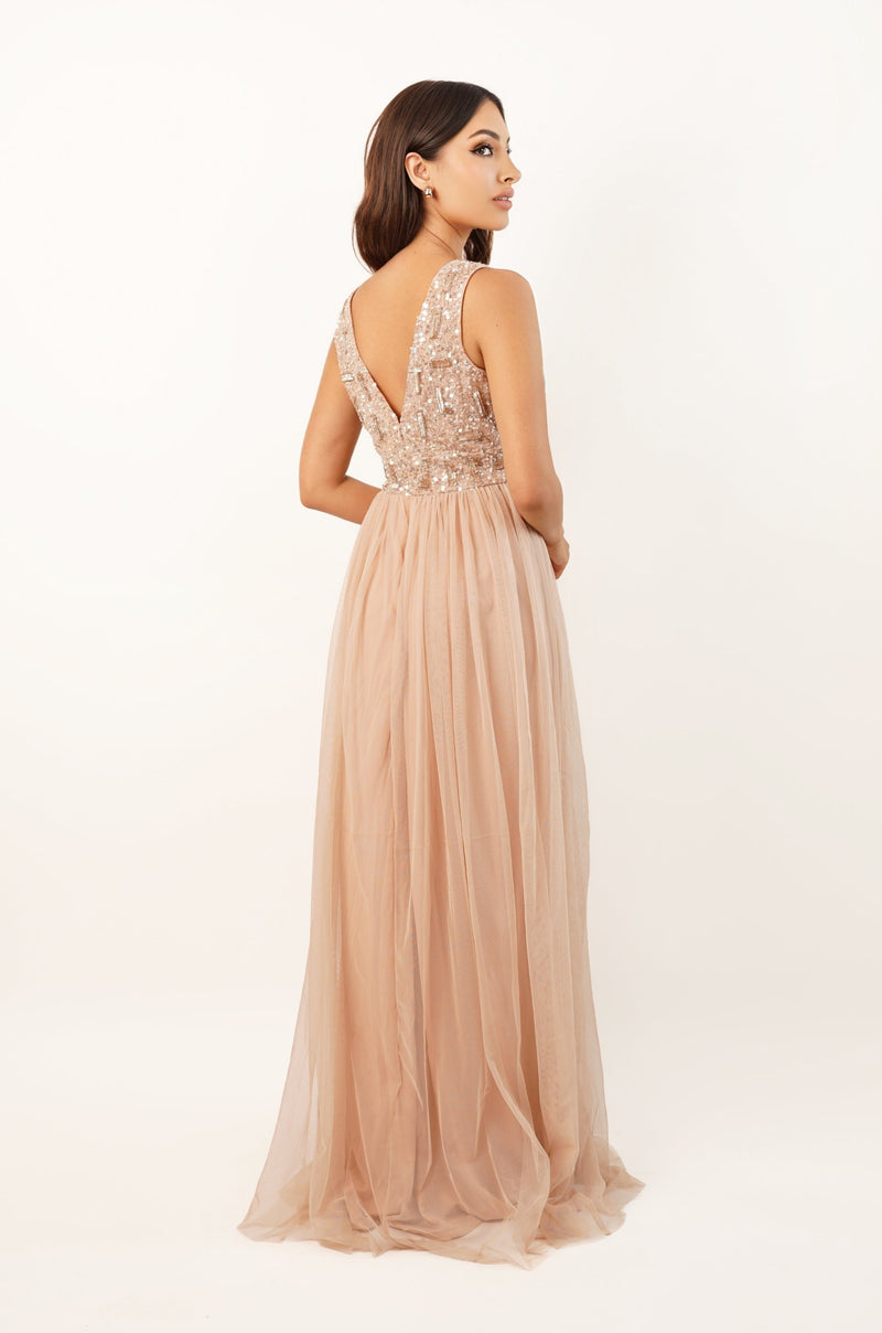 Aurora Nude Embellished Maxi Dress