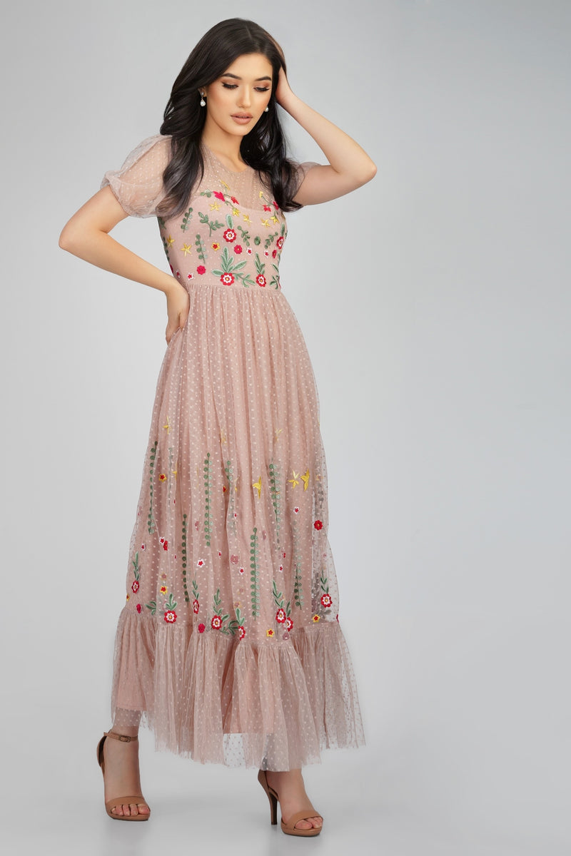 Azalea Dusty Pink Embroidered Dress
