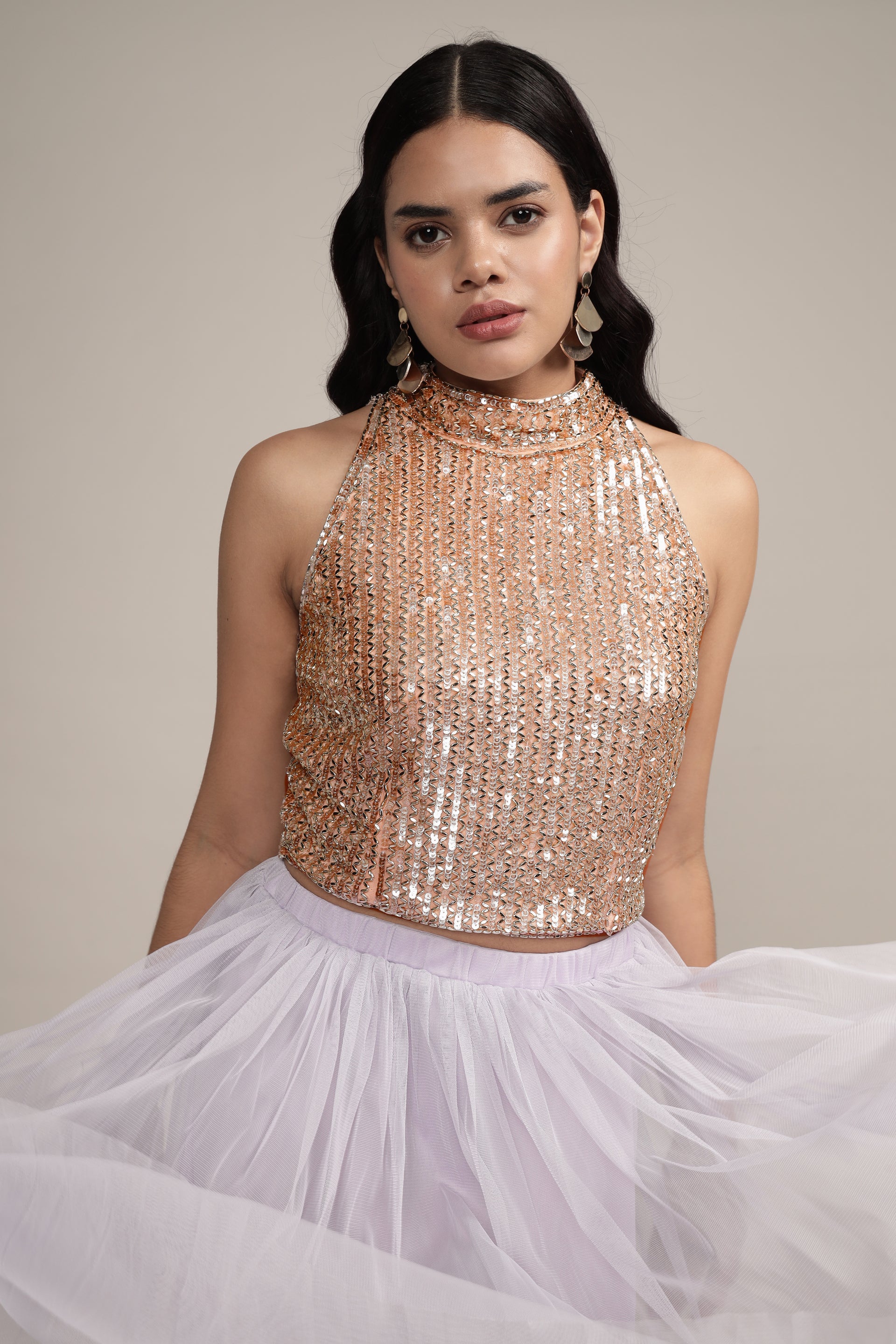 Beetle Embellished High Neck Top in Pink