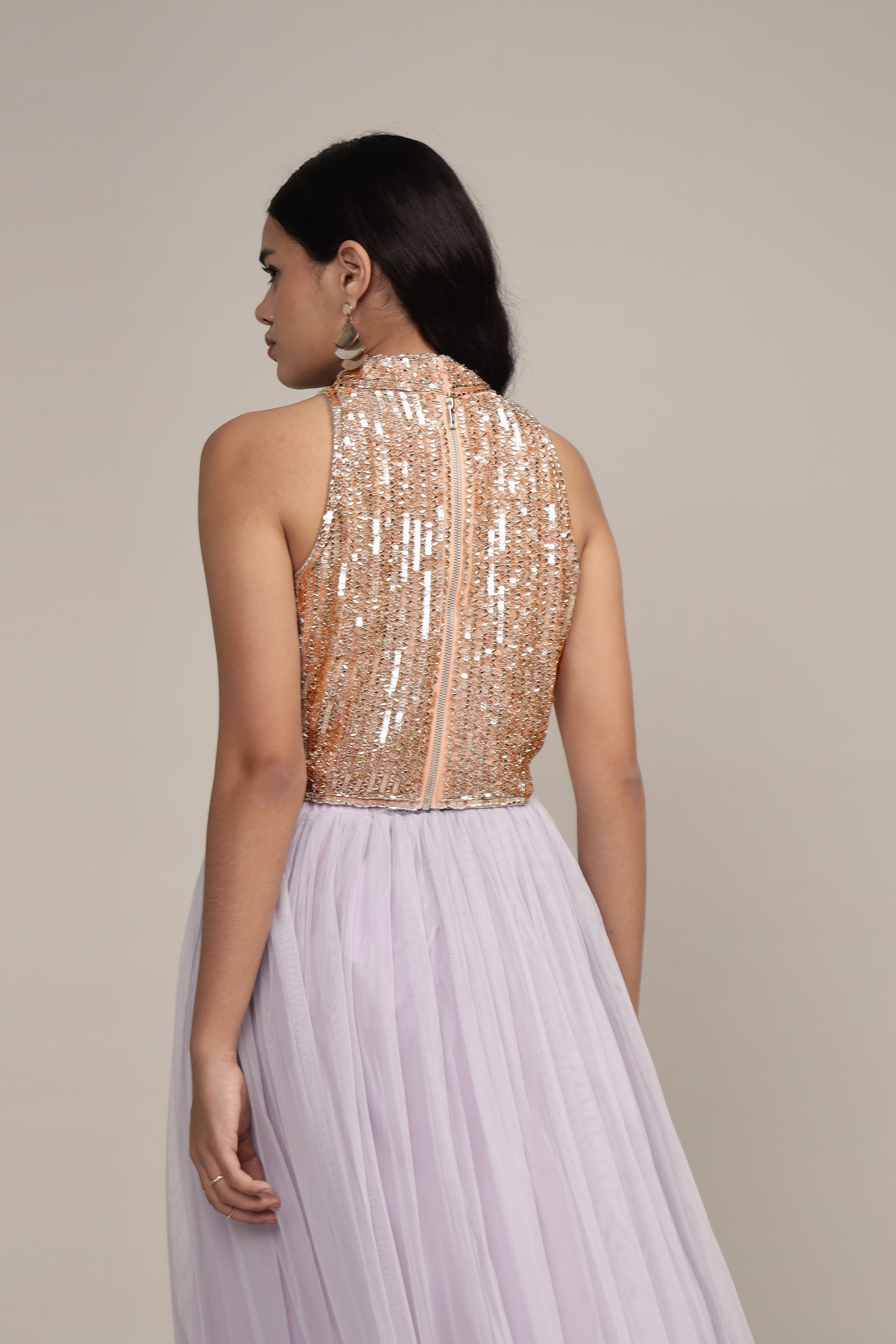 Beetle Embellished High Neck Top in Pink