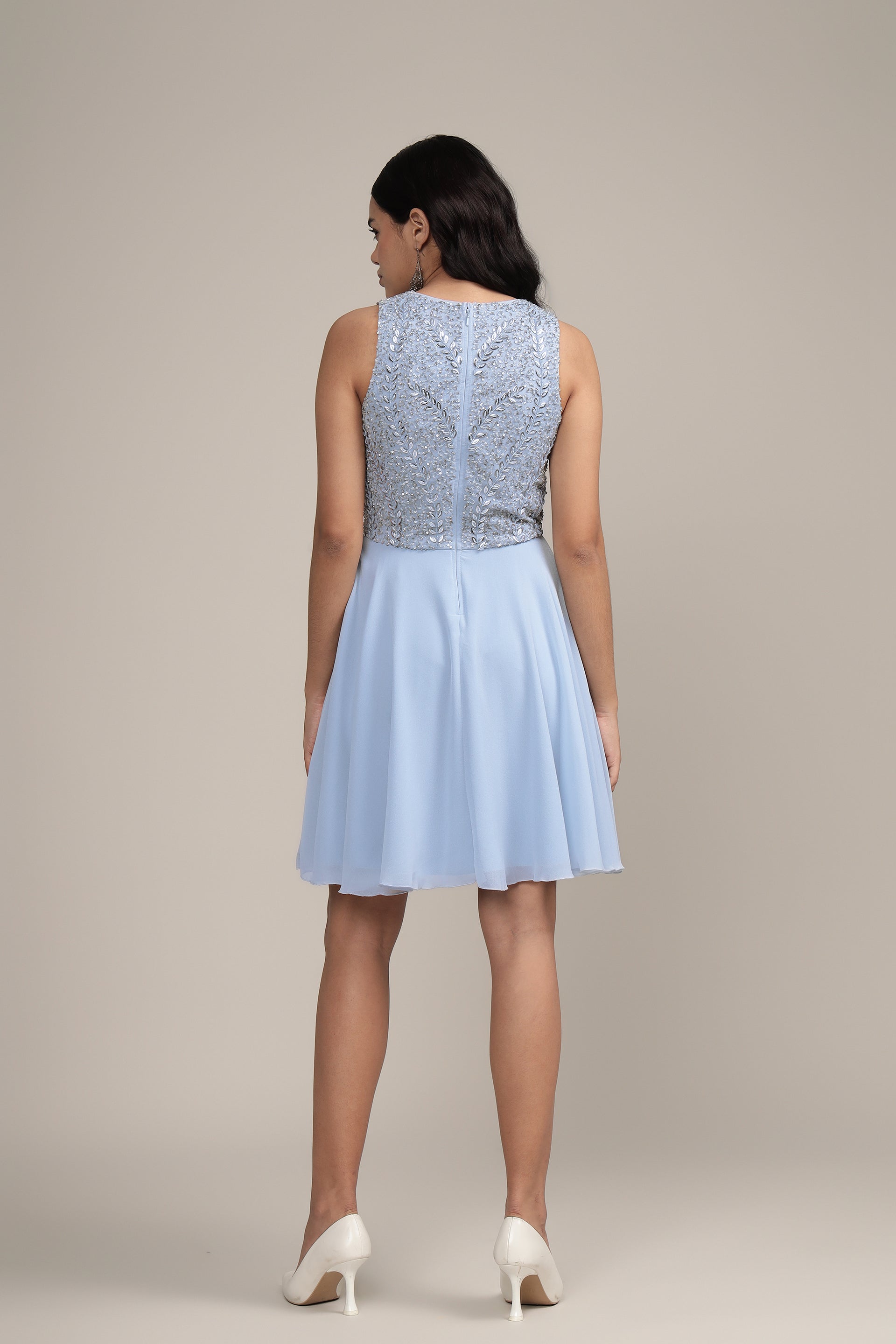 Bunny Embellished Skater Dress in Blue