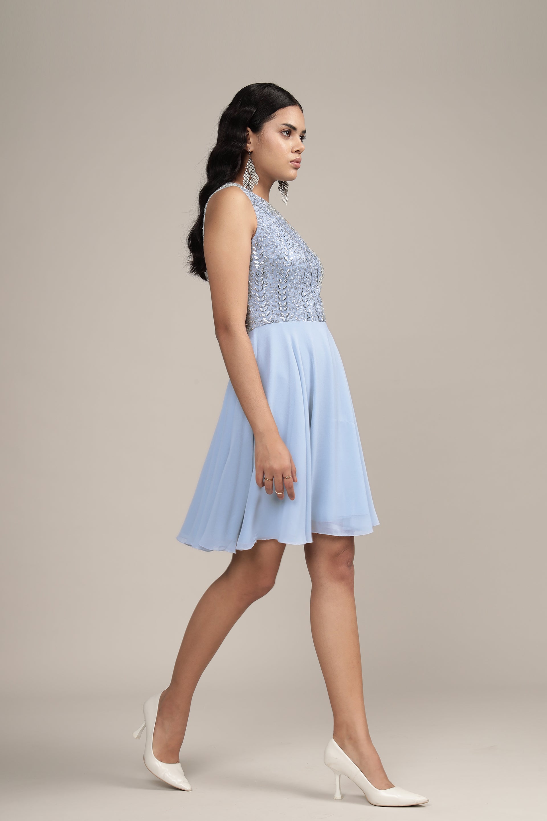 Bunny Embellished Skater Dress in Blue
