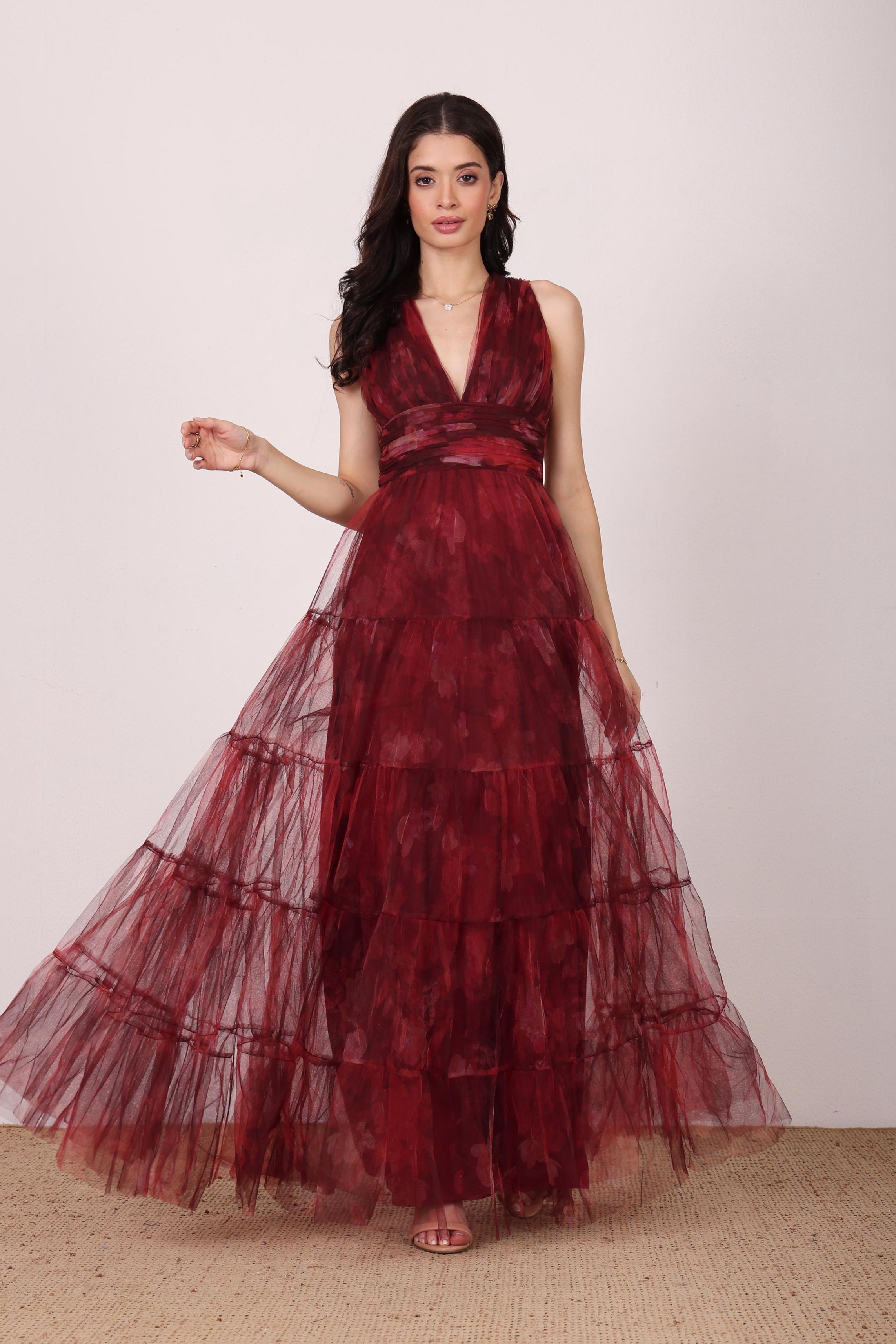 Candace Maxi Dress in Deep Red Floral