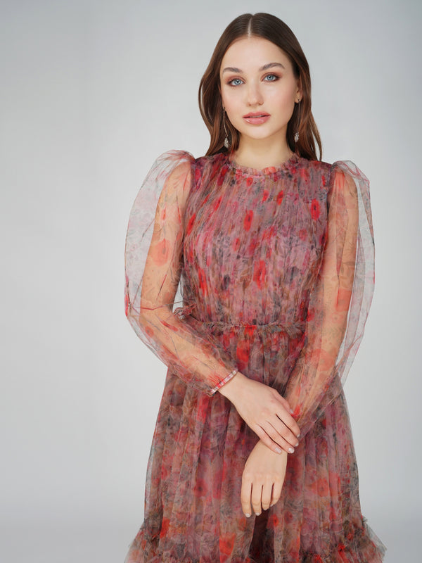 Carina Long Sleeve Floral Maxi Dress in Dusty Rose