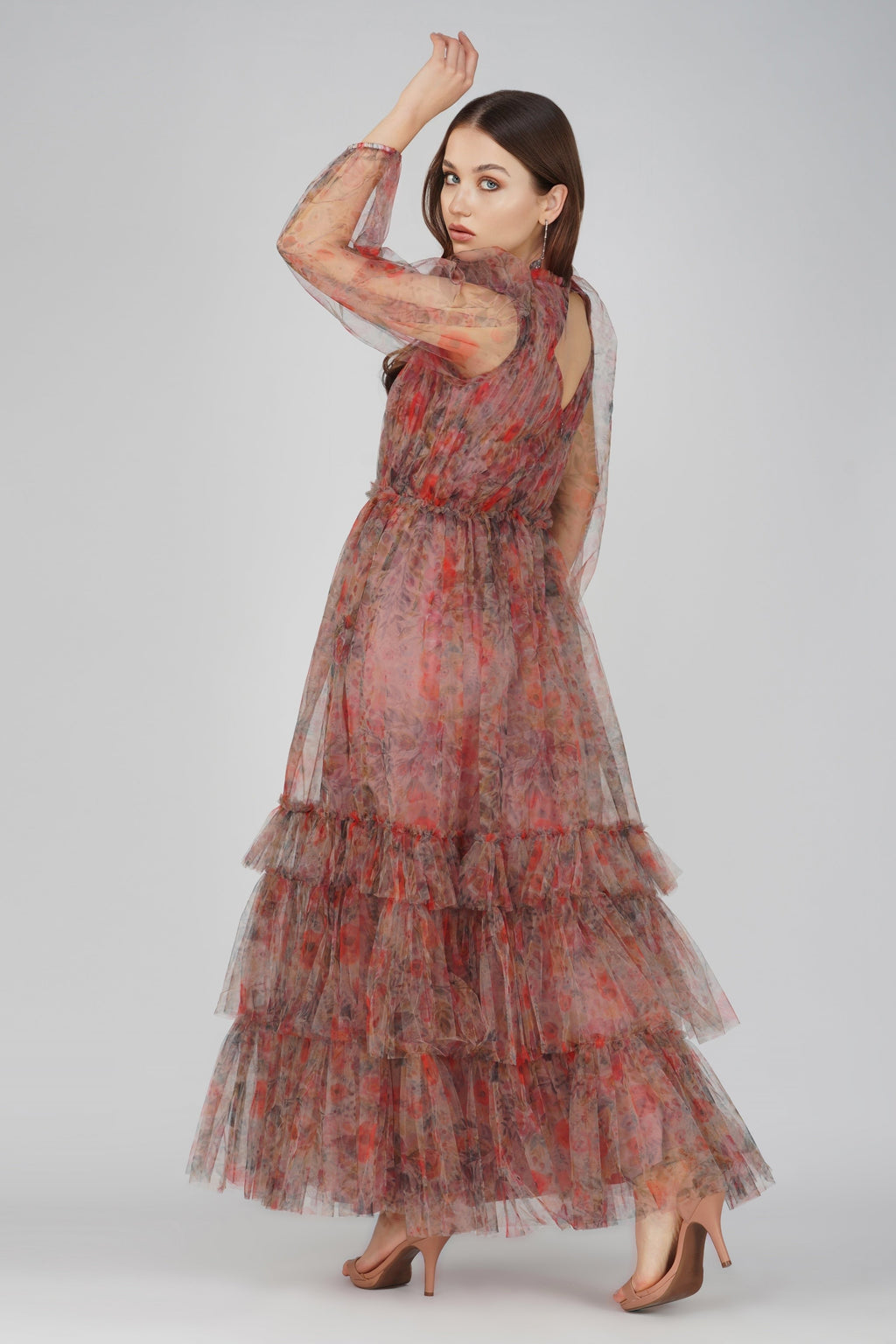 Carina Long Sleeve Floral Maxi Dress in Dusty Rose