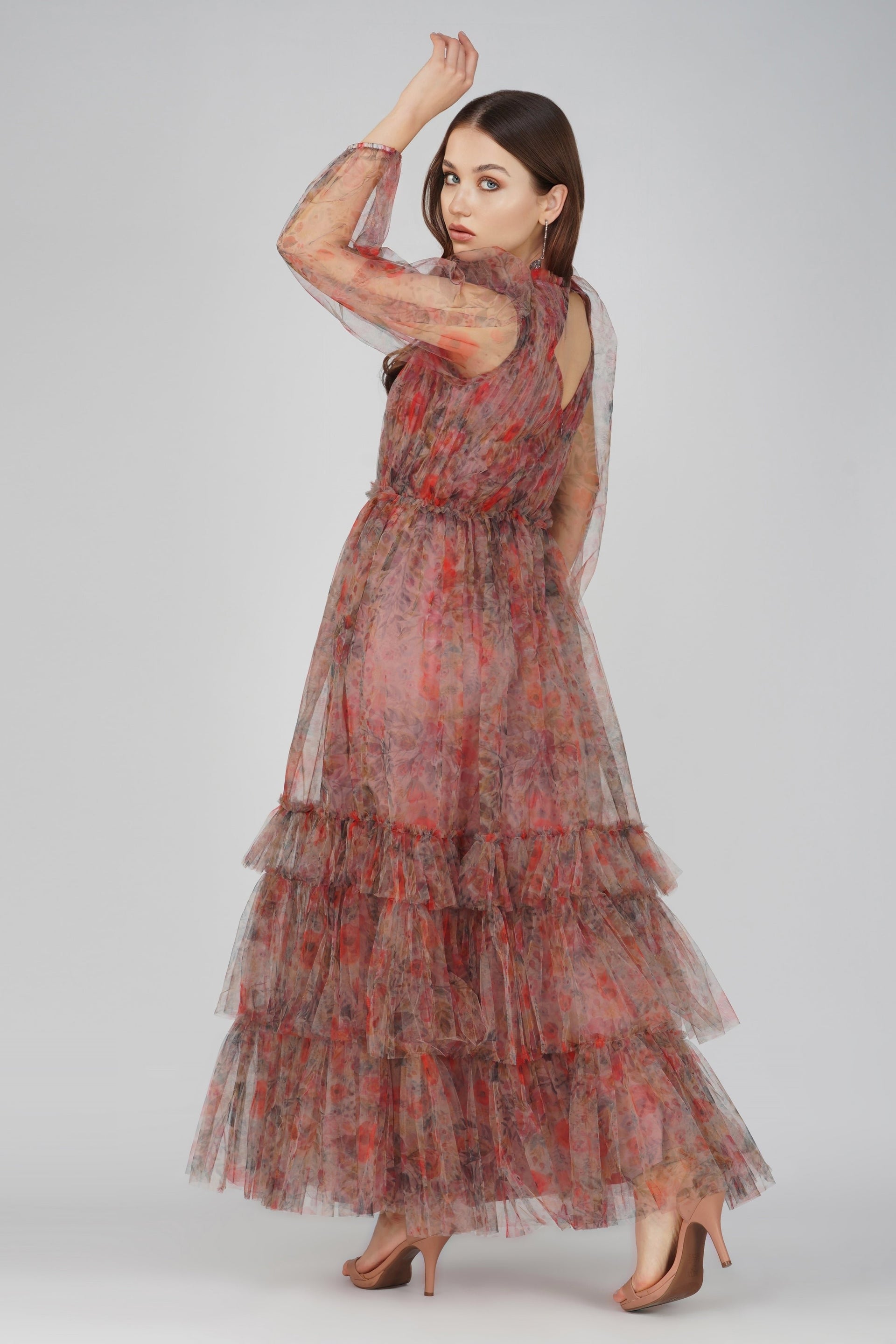 Carina Long Sleeve Floral Maxi Dress in Dusty Rose
