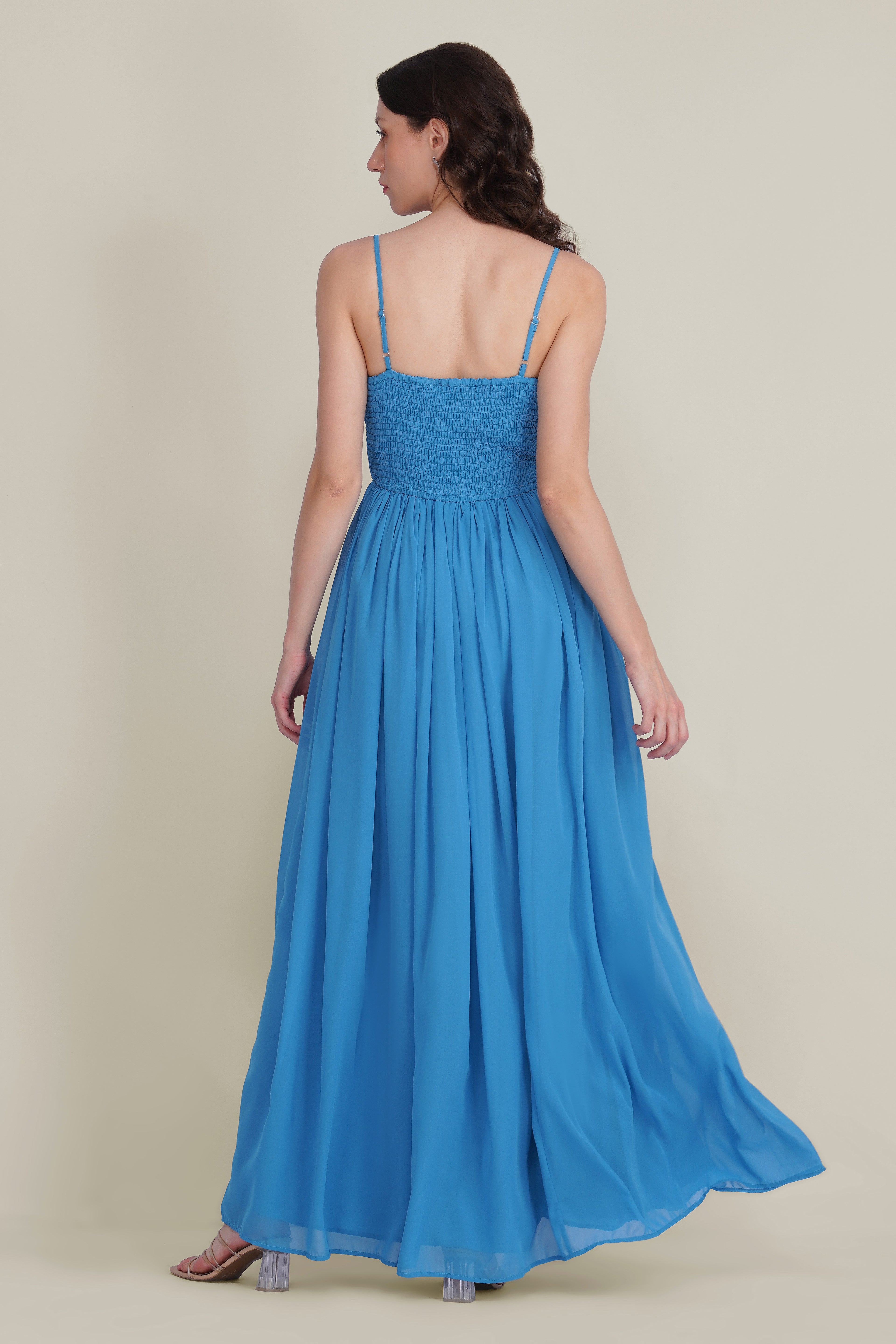 Caroline Chiffon Midaxi Dress in Sapphire Blue