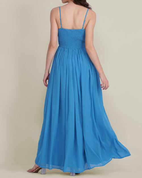 Caroline Chiffon Midaxi Dress in Sapphire Blue