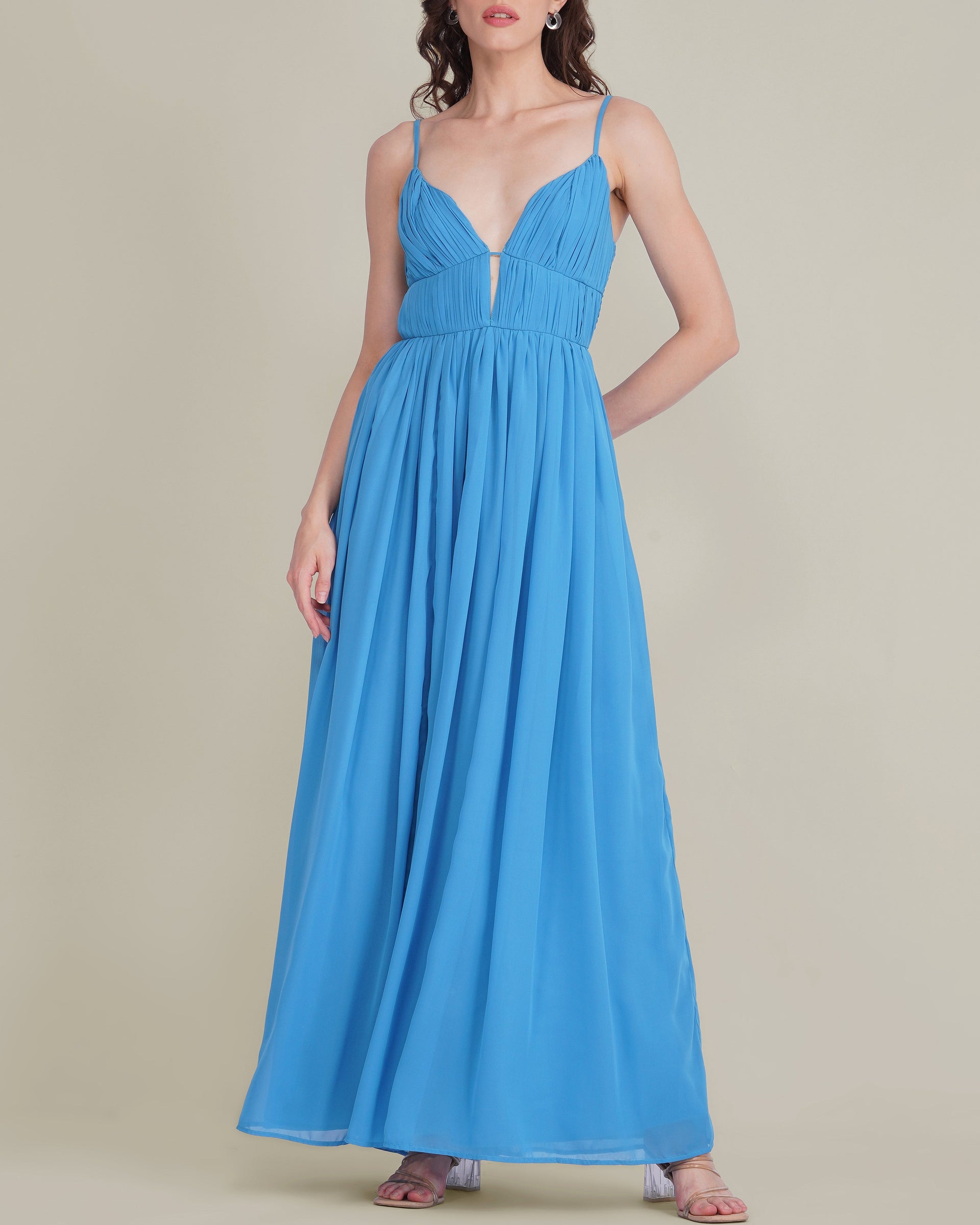Caroline Chiffon Midaxi Dress in Sapphire Blue