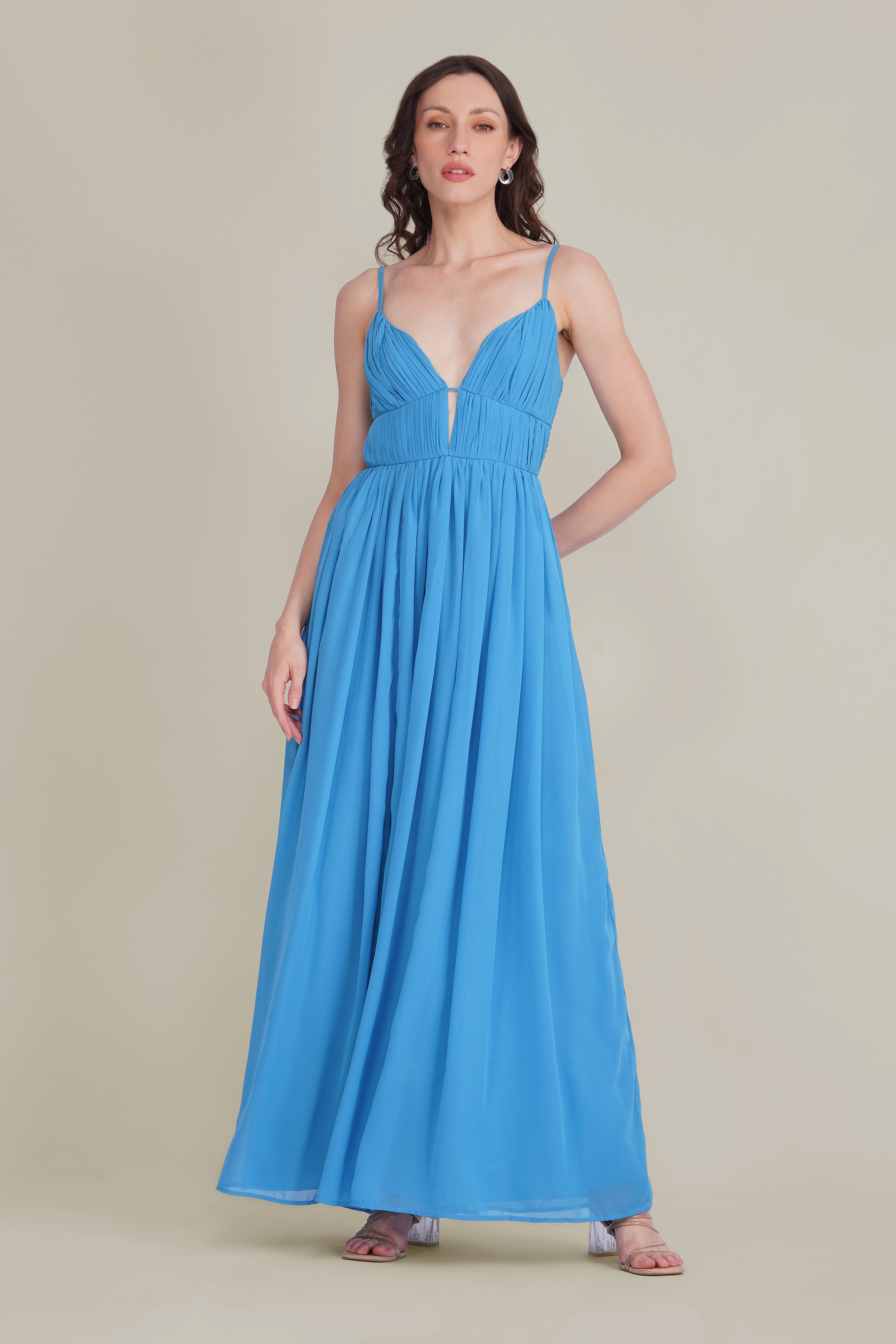 Caroline Chiffon Midaxi Dress in Sapphire Blue